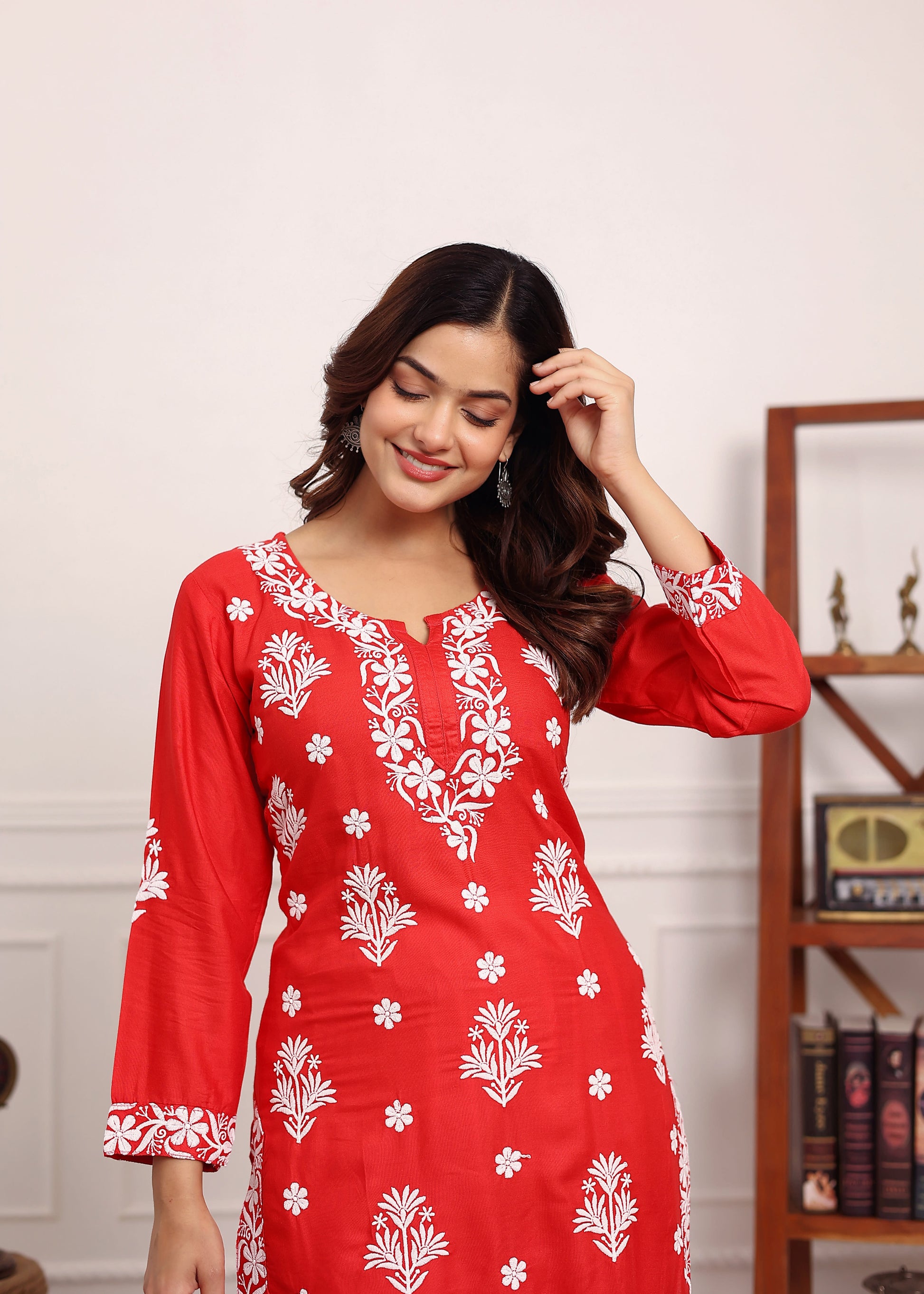 GAJARI Embroidered Chikan Kurta with plazzo ethnic Indian wear- Chikankari Work
