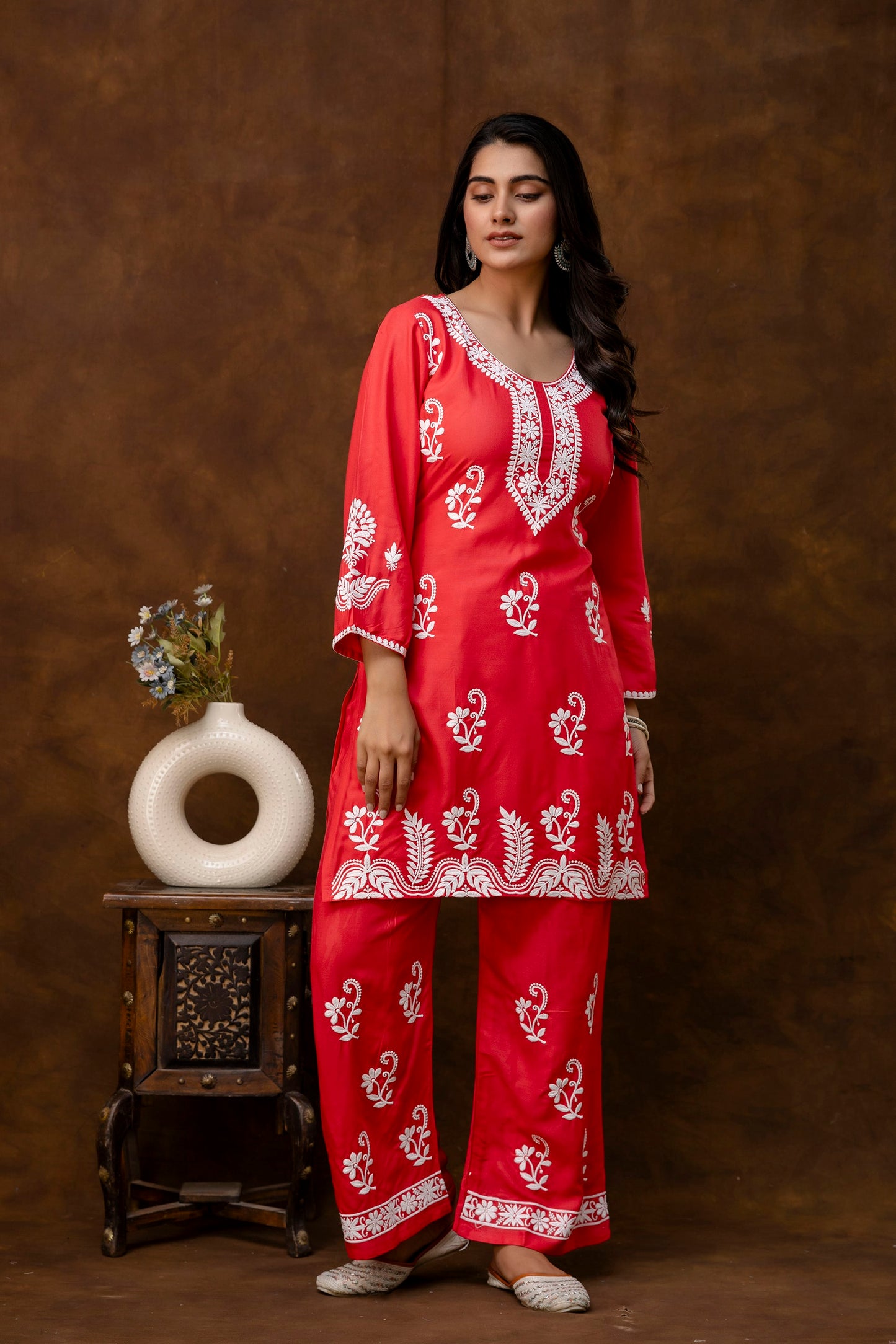 GAJARI Women Rayon Ethnic Top Plazzo Set