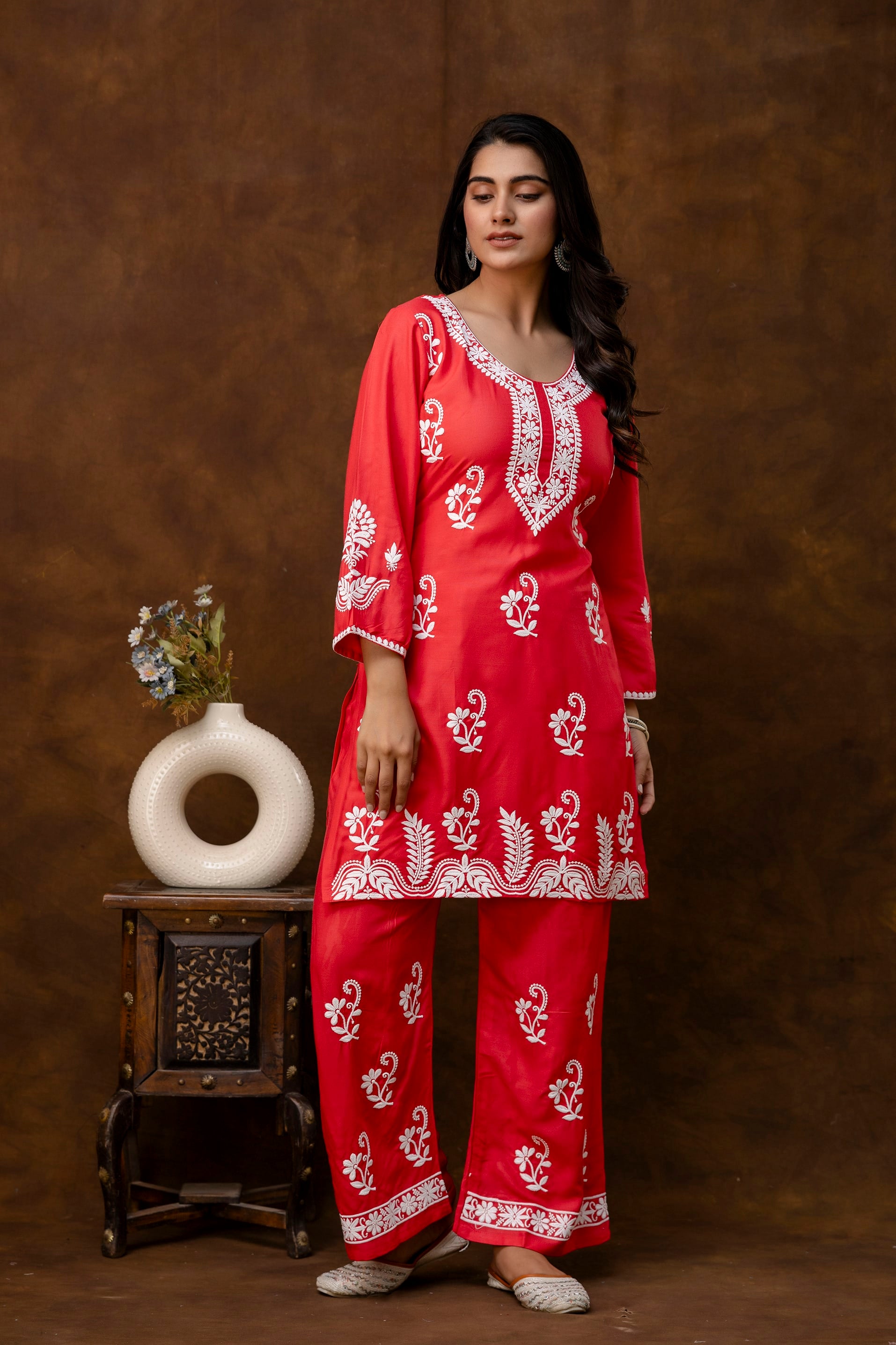 GAJARI Women Rayon Ethnic Top Plazzo Set