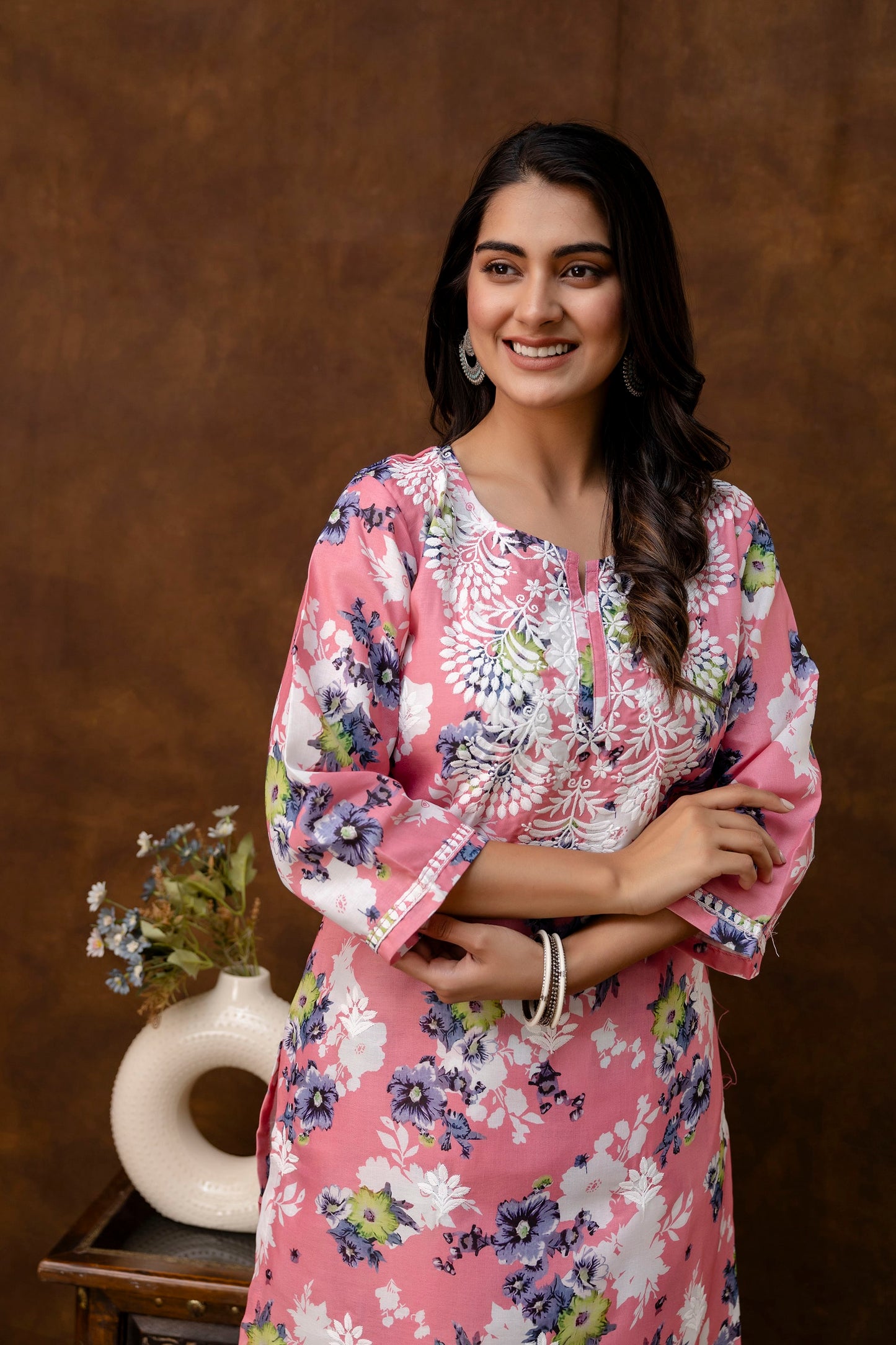 GAJARI cotton printed with chikanakri work kurti and plazo set