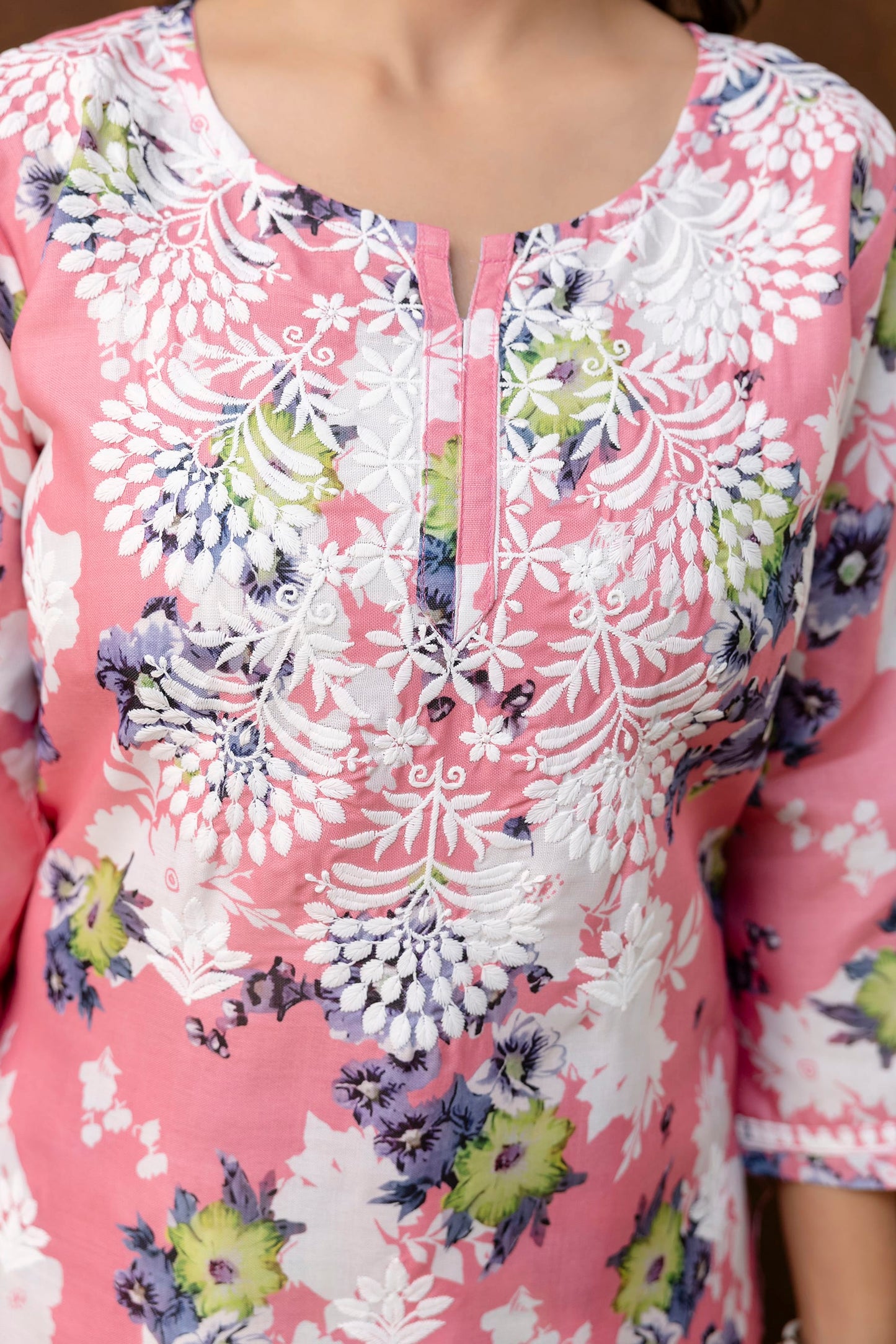 GAJARI cotton printed with chikanakri work kurti and plazo set