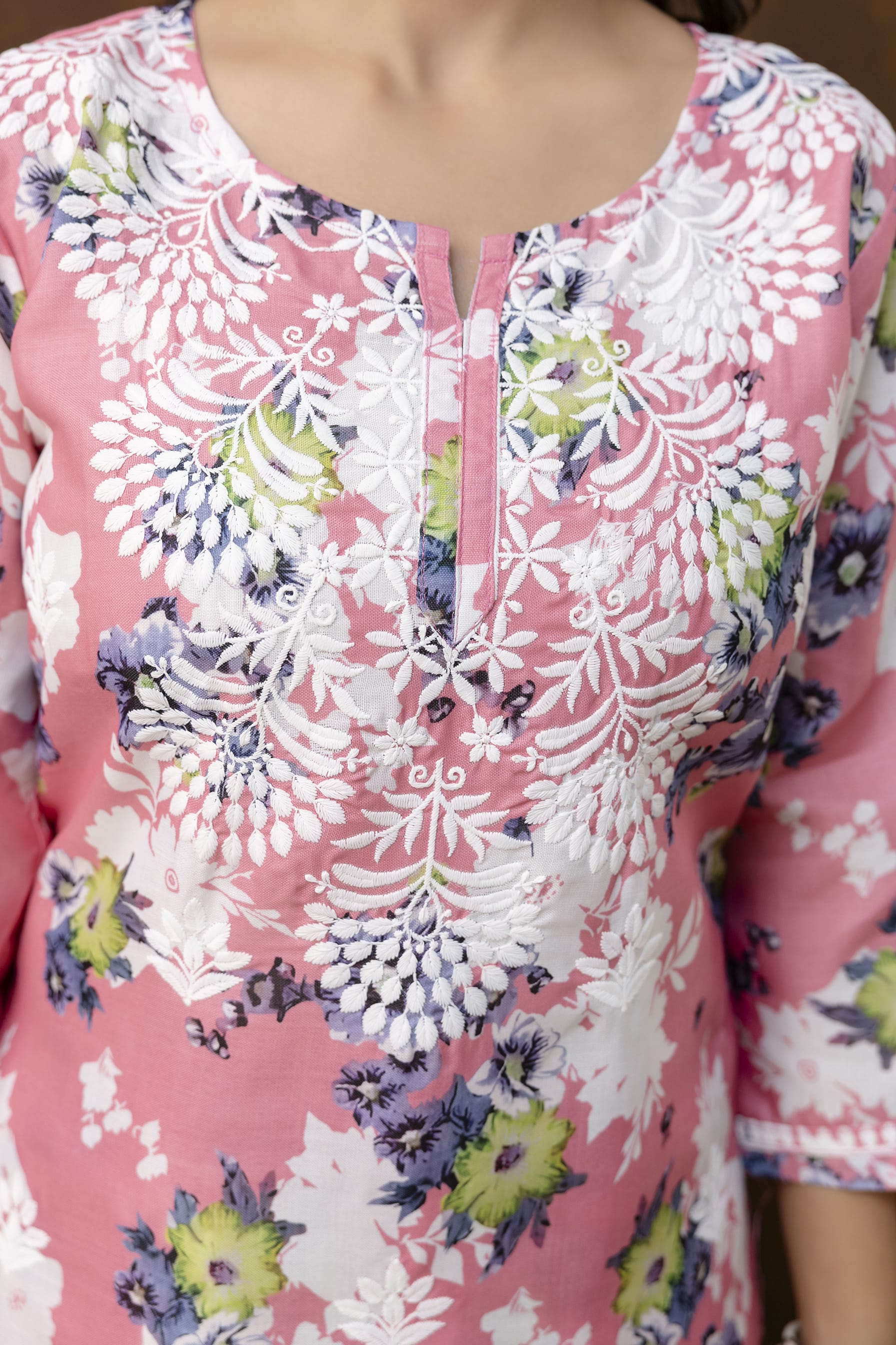 GAJARI cotton printed with chikanakri work kurti and plazo set