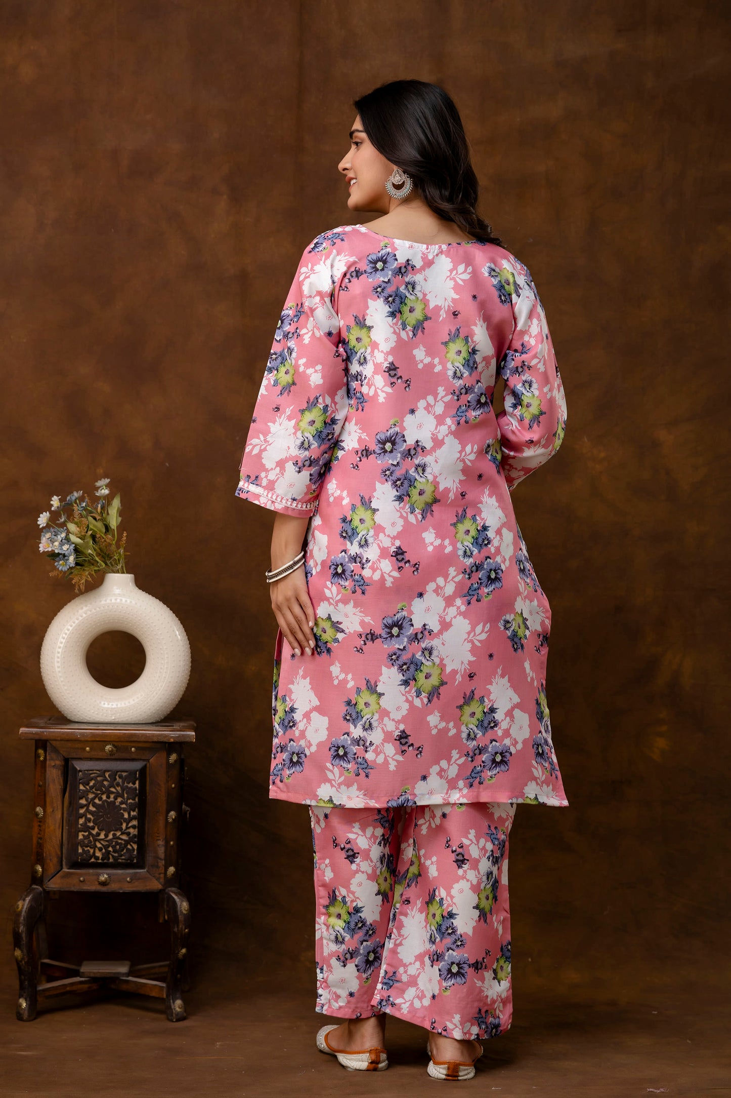 GAJARI cotton printed with chikanakri work kurti and plazo set