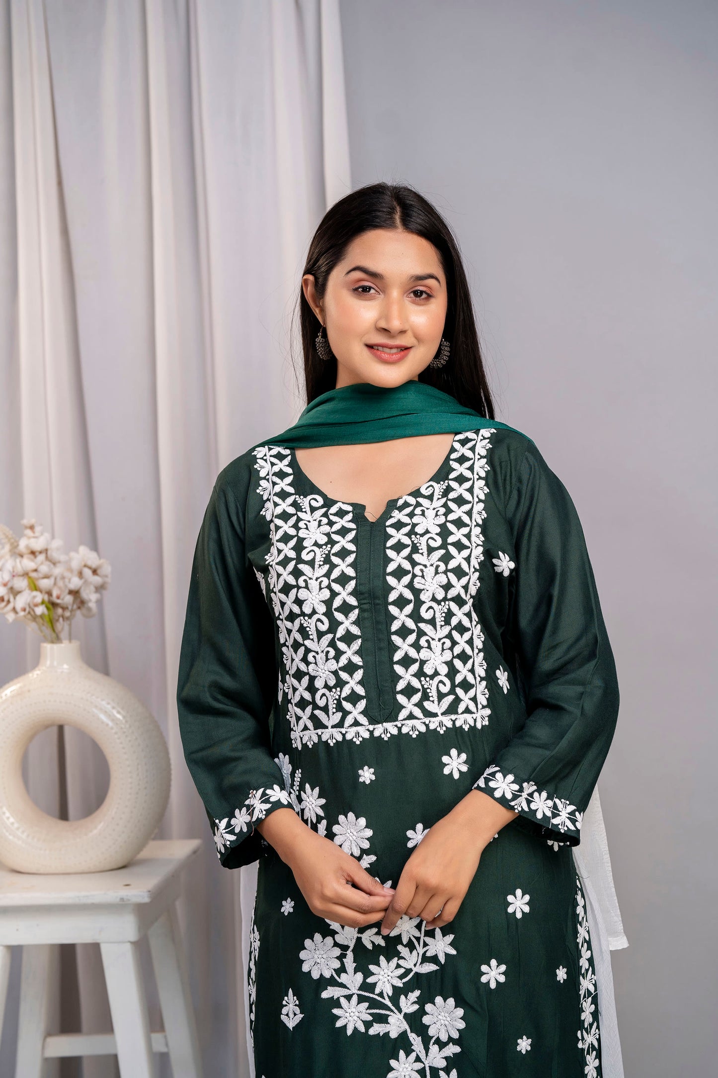 GREEN Elegant Embroidered Kurta Set with Dupatta for Women