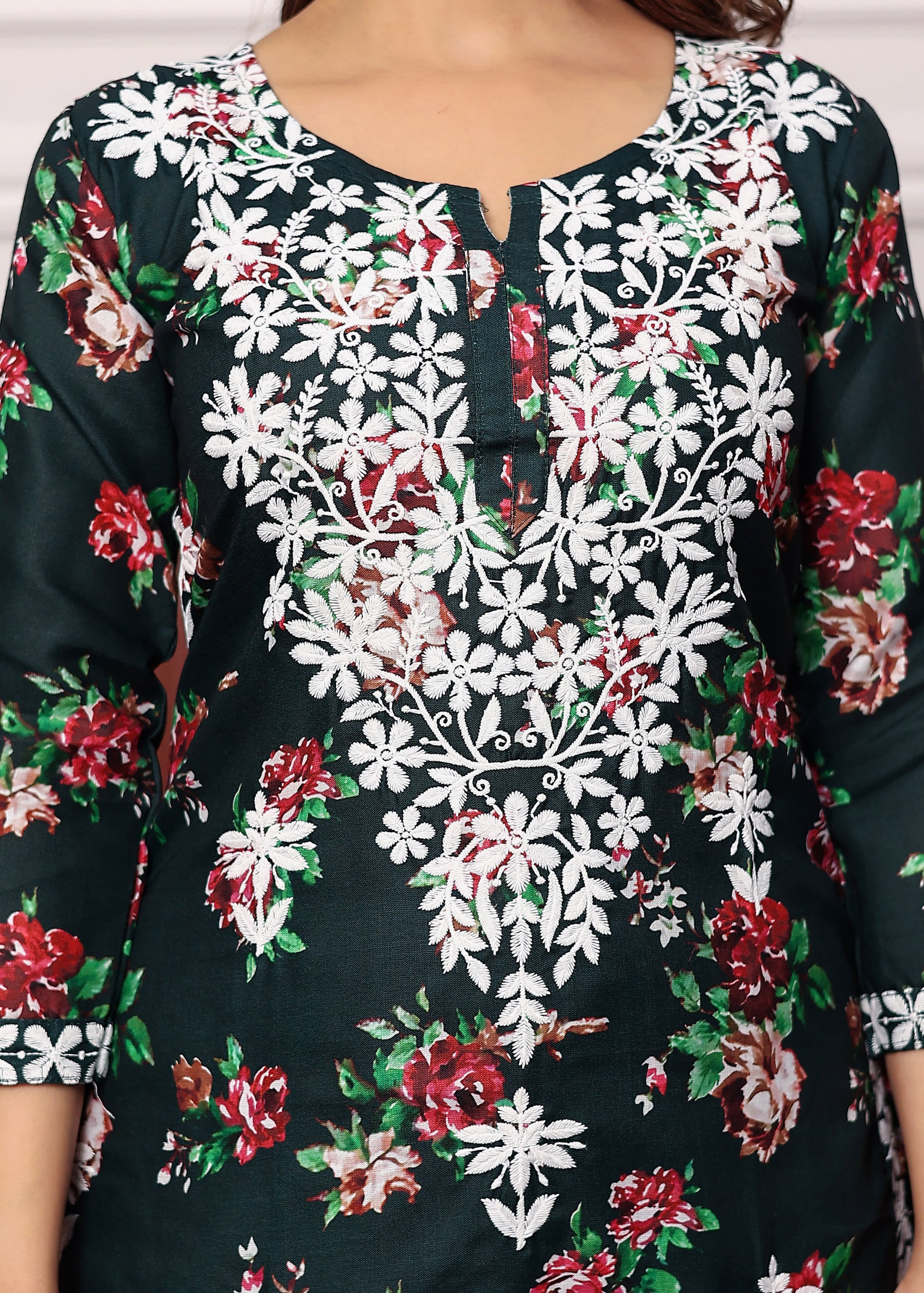 GREEN New Printed Chikankari Kurti Set for Women