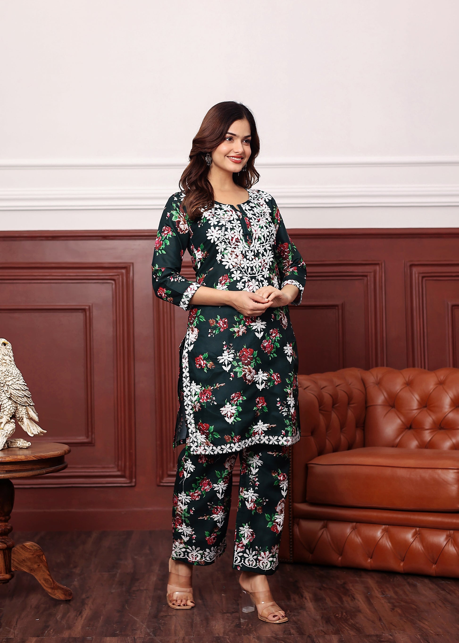 GREEN New Printed Chikankari Kurti Set for Women