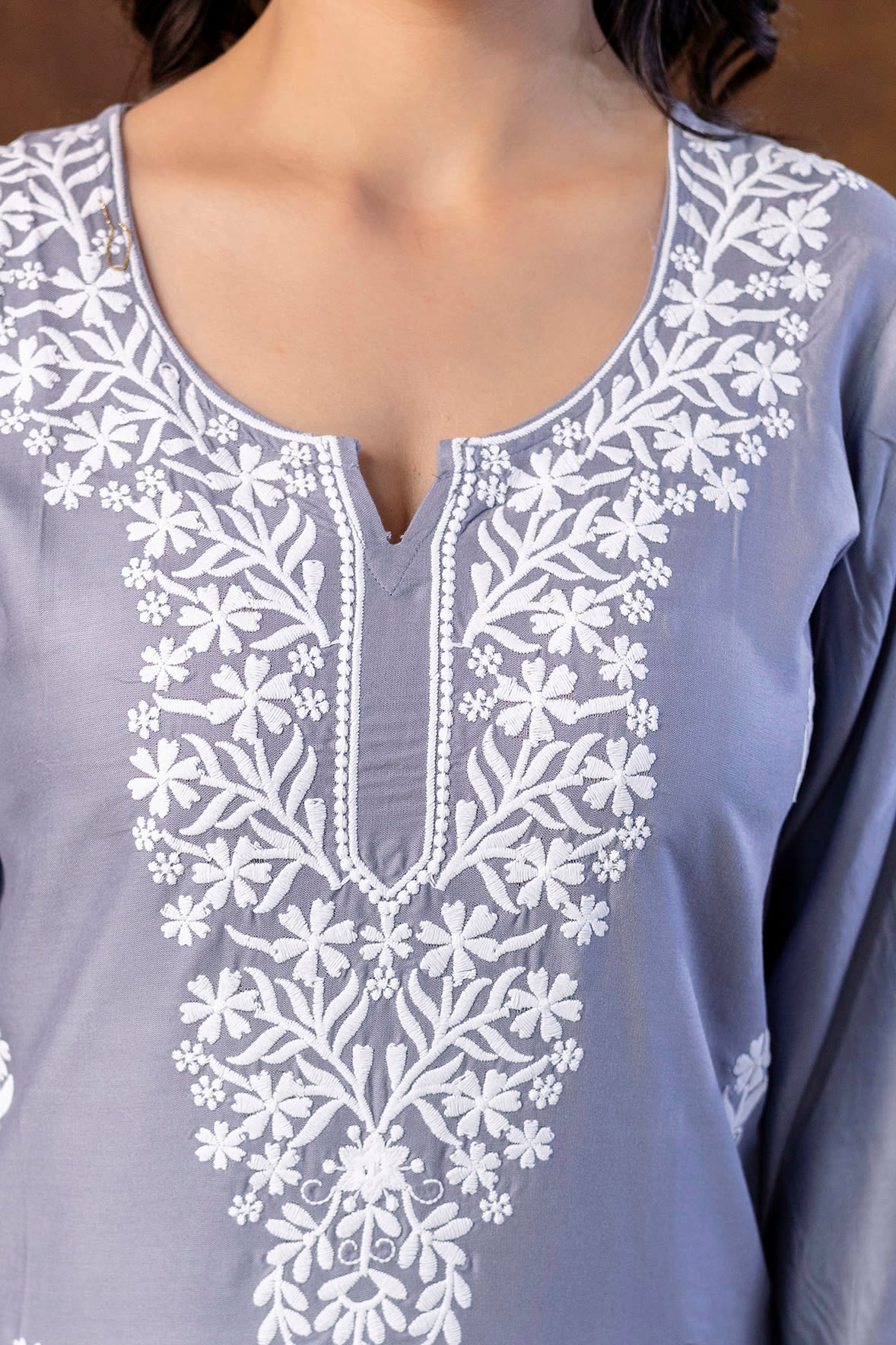 GREY Women Embroidered Straight Kurta & Palazzos Set