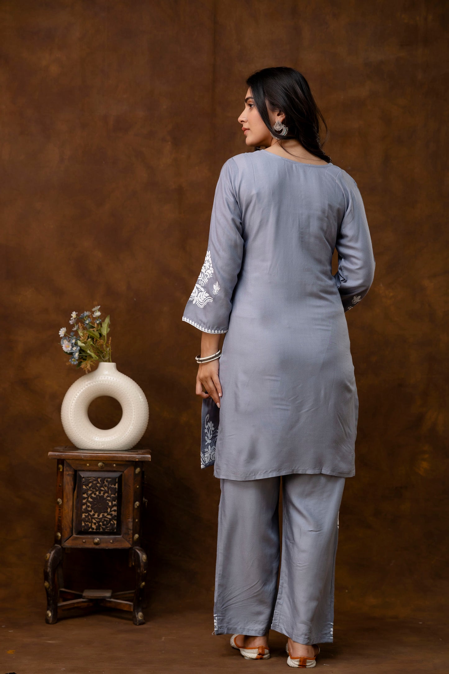 GREY Women Rayon Ethnic Top Plazzo Set
