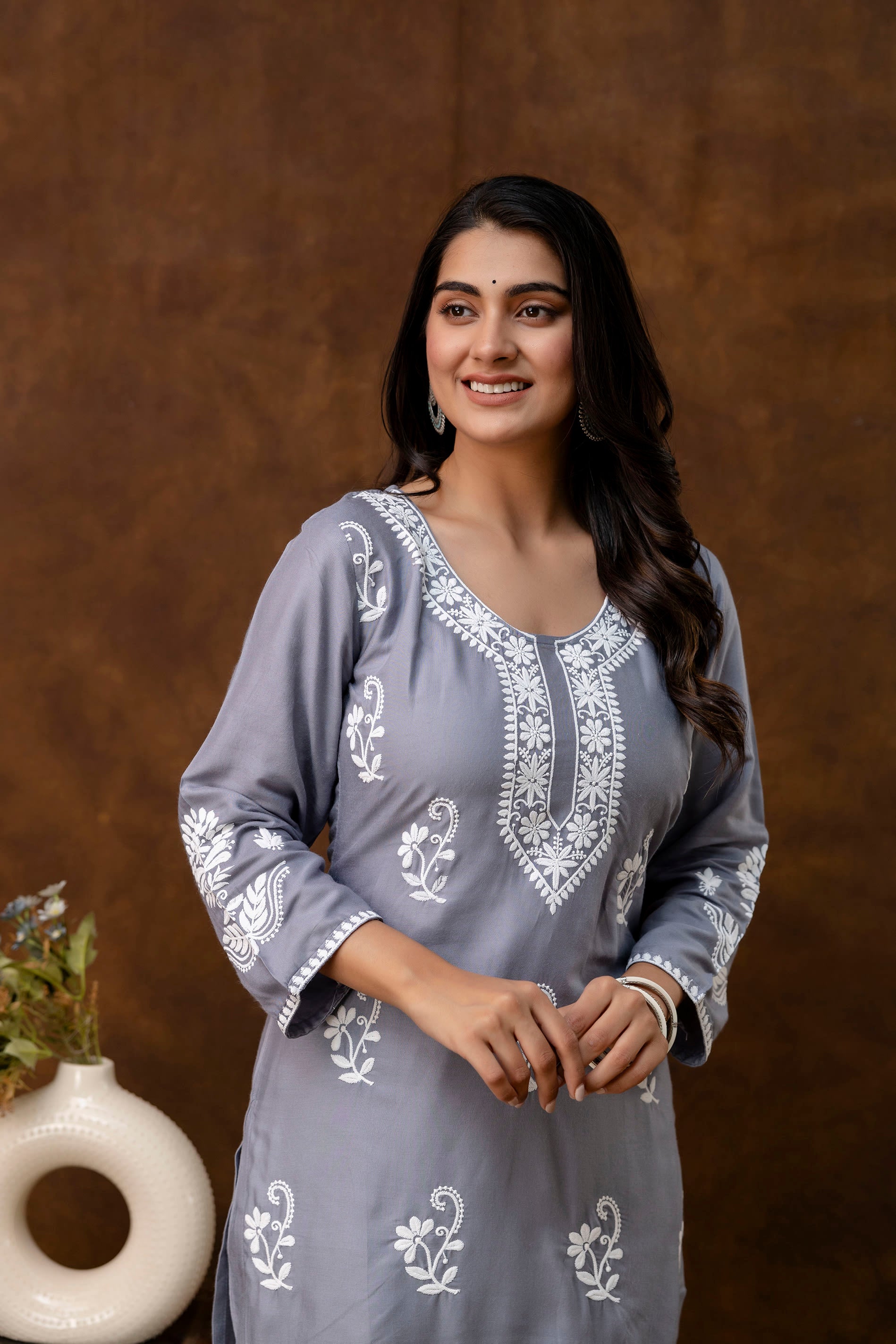 GREY Women Rayon Ethnic Top Plazzo Set