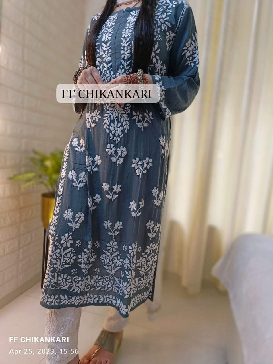 GREY Womens Indian Model Kurti Beautiful work Entice Wear