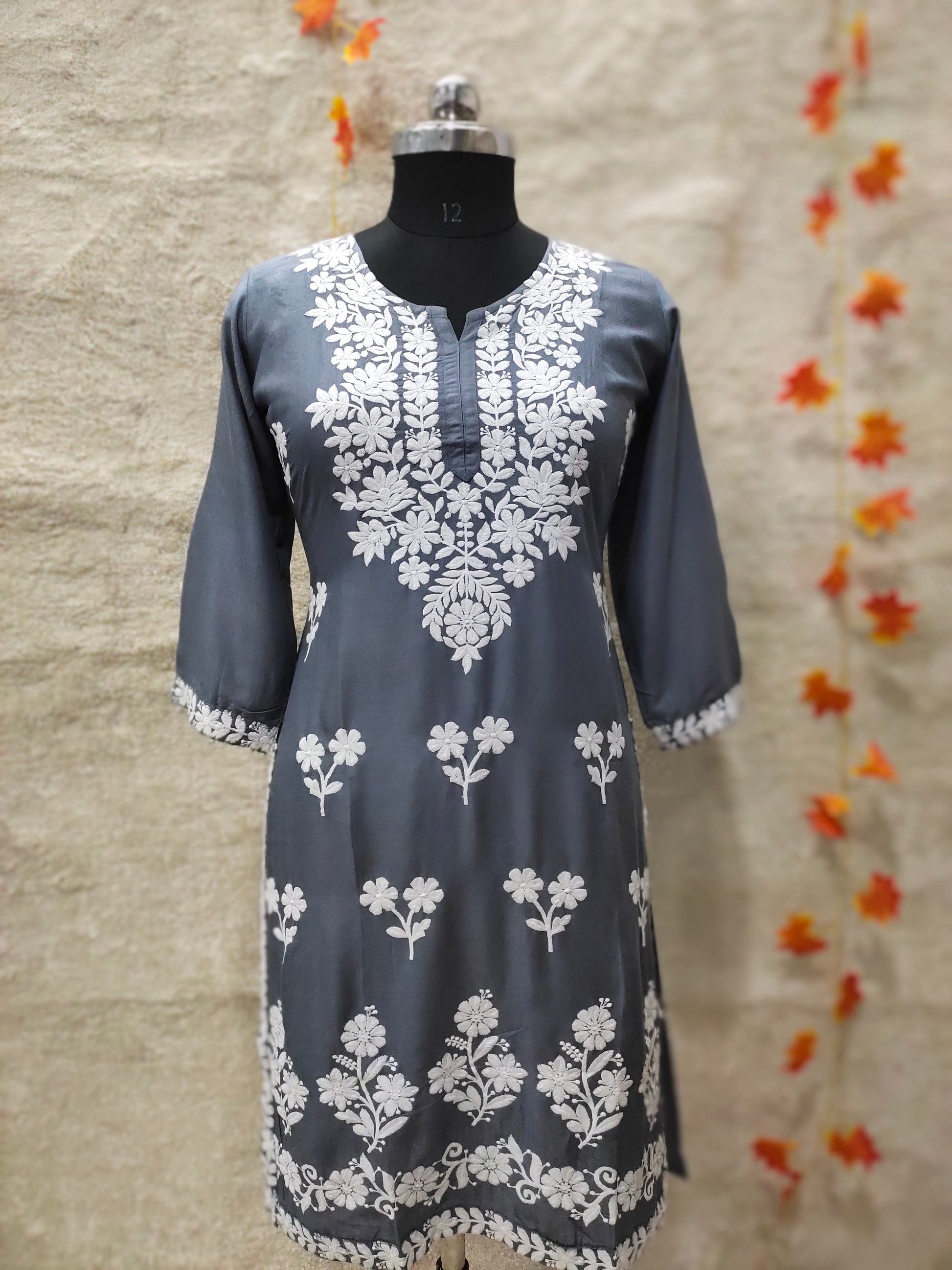 GREY Womens Indian Model Kurti Beautiful work Entice Wear