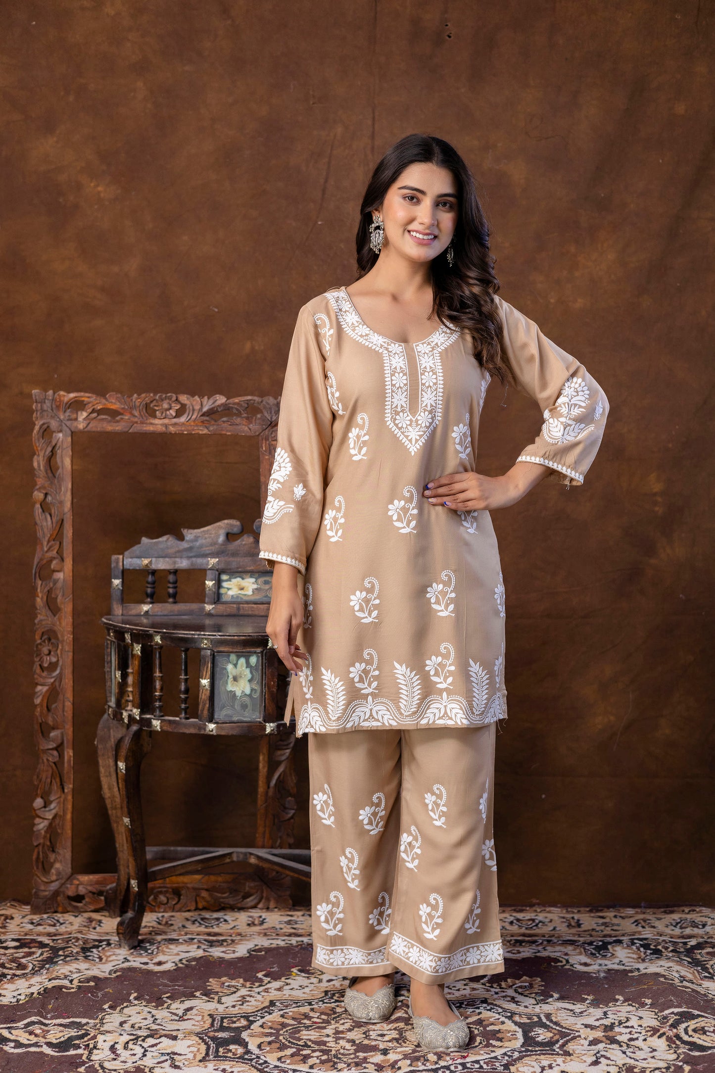 KHAKHI Women Rayon Ethnic Top Plazzo Set