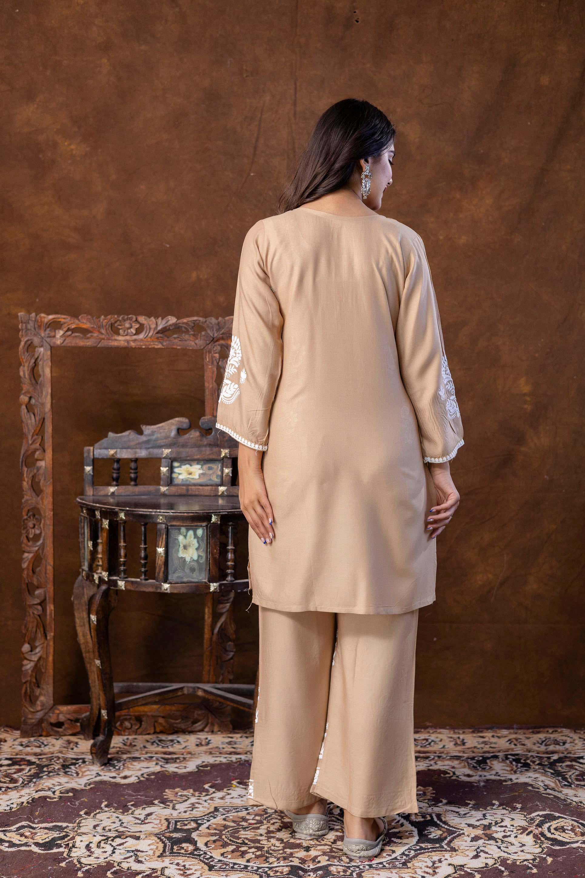 KHAKHI Women Rayon Ethnic Top Plazzo Set