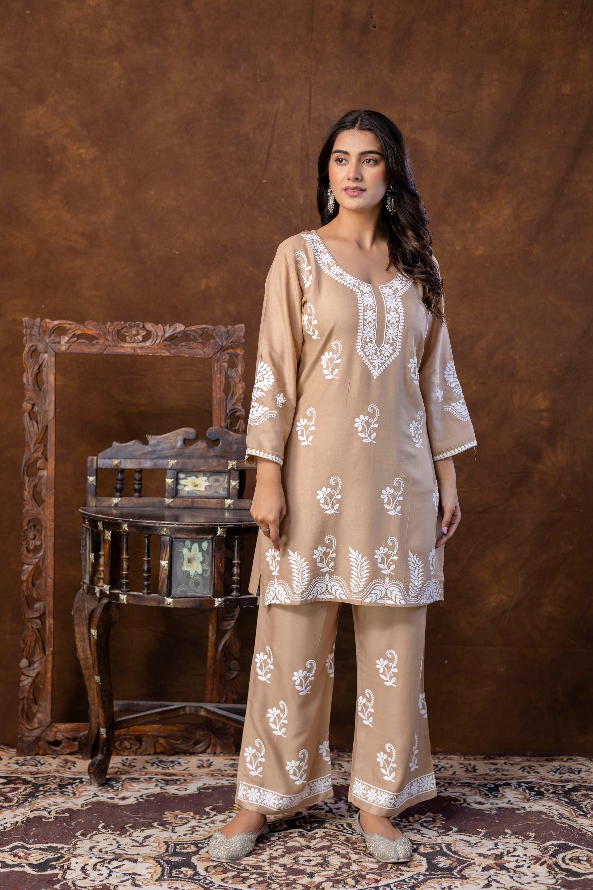 KHAKHI Women Rayon Ethnic Top Plazzo Set