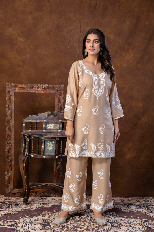 KHAKHI Women Rayon Ethnic Top Plazzo Set