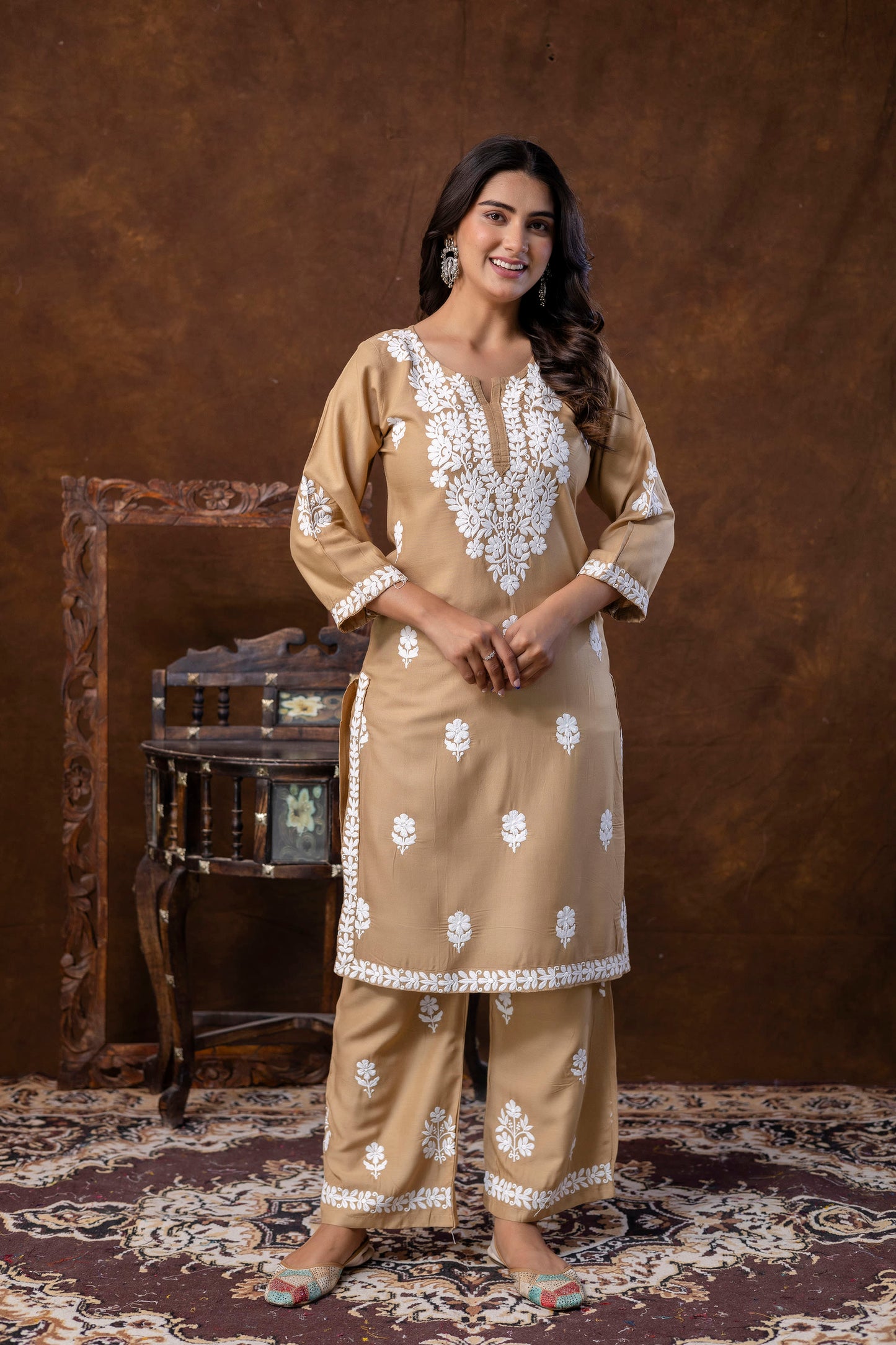 KHAKHI  Women Rayon Embroidered Kurta Set