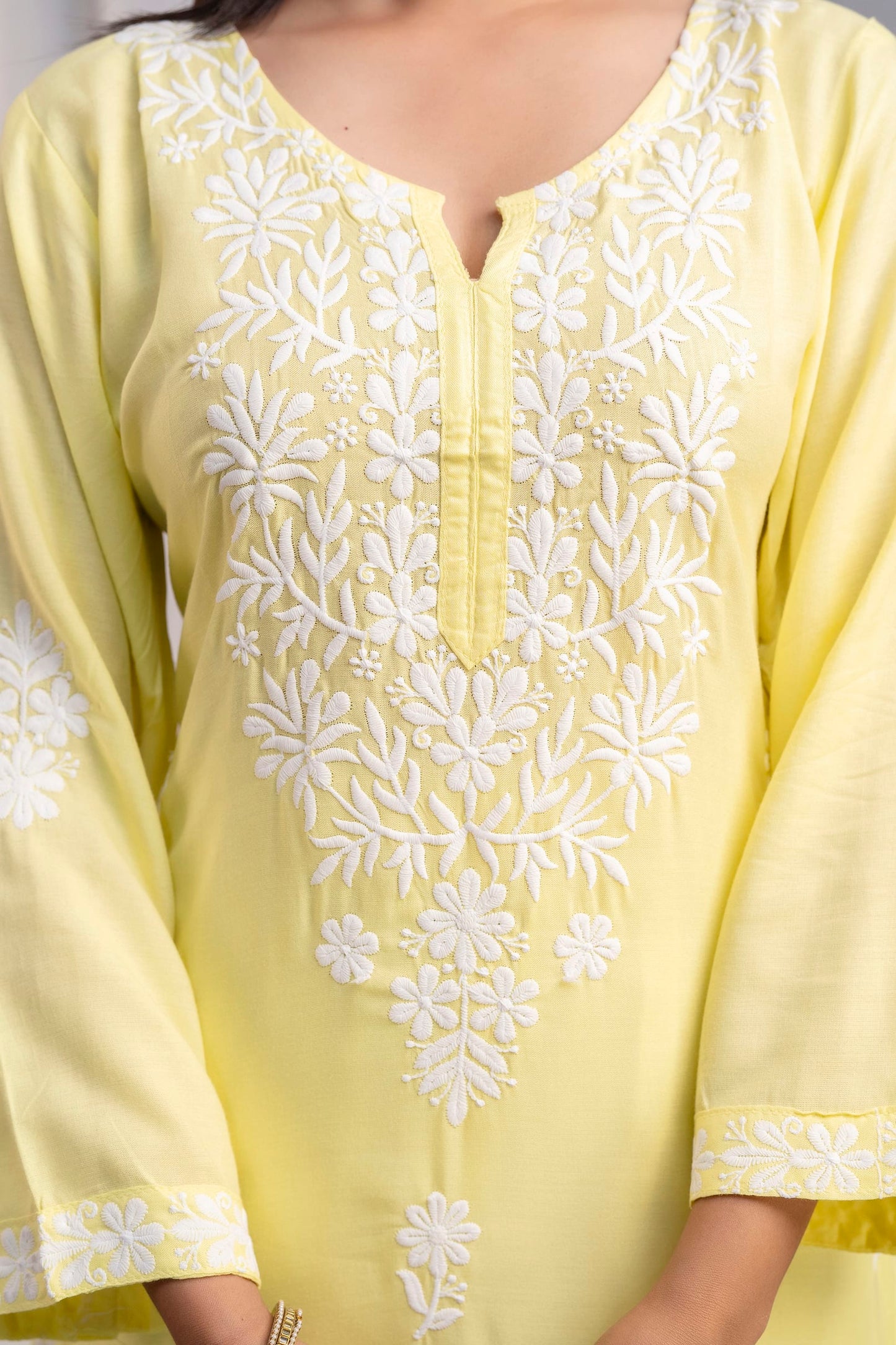 LEMON Women's Exclusive Kurti & Palazzo Set on Pure Rayon Fabric Chikan Suit