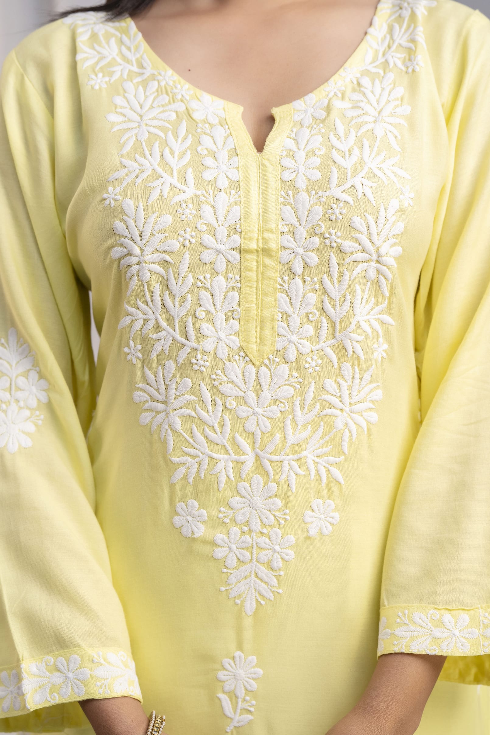 LEMON Women's Exclusive Kurti & Palazzo Set on Pure Rayon Fabric Chikan Suit