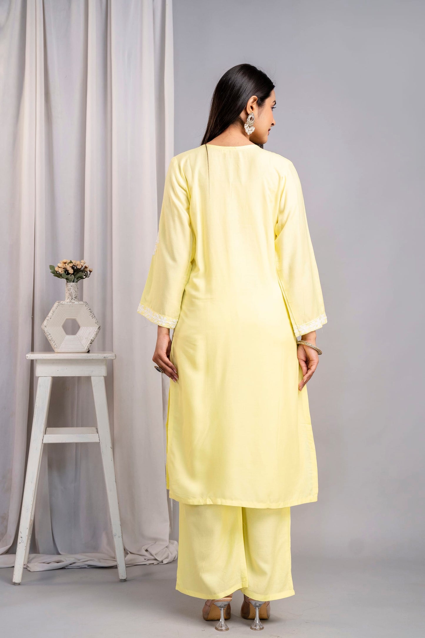 LEMON Women's Exclusive Kurti & Palazzo Set on Pure Rayon Fabric Chikan Suit