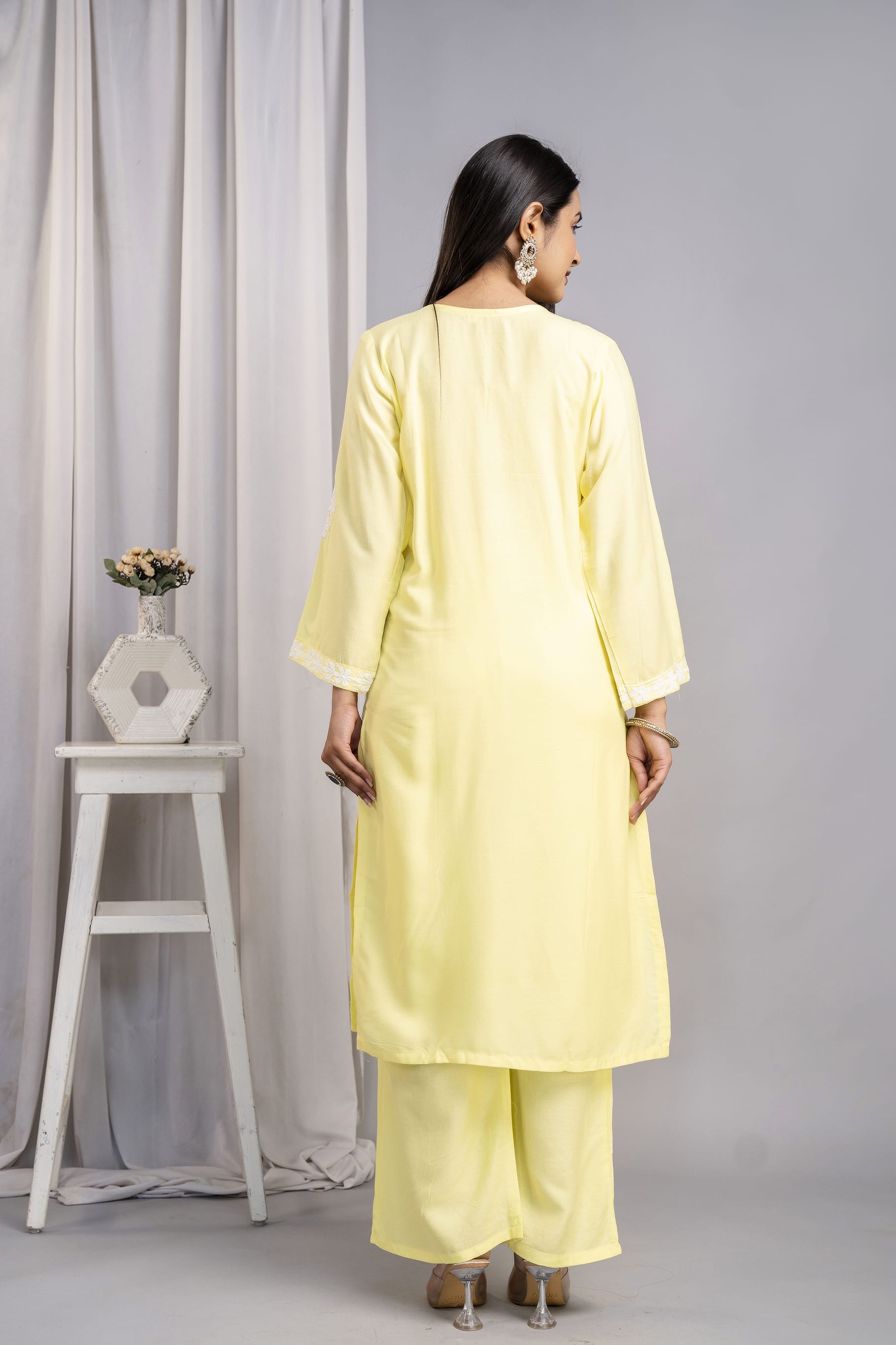 LEMON Women's Exclusive Kurti & Palazzo Set on Pure Rayon Fabric Chikan Suit