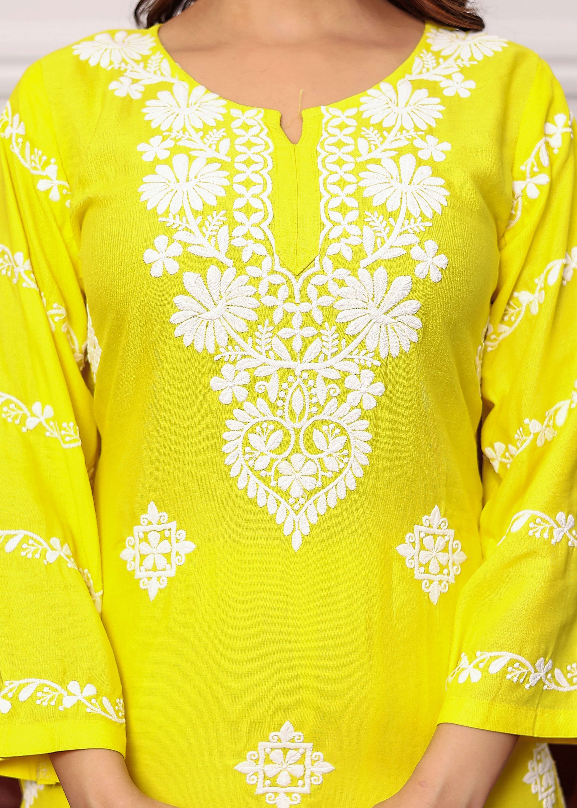 LEMON Women's rayon chikankari work straight kurta palazzo set for women