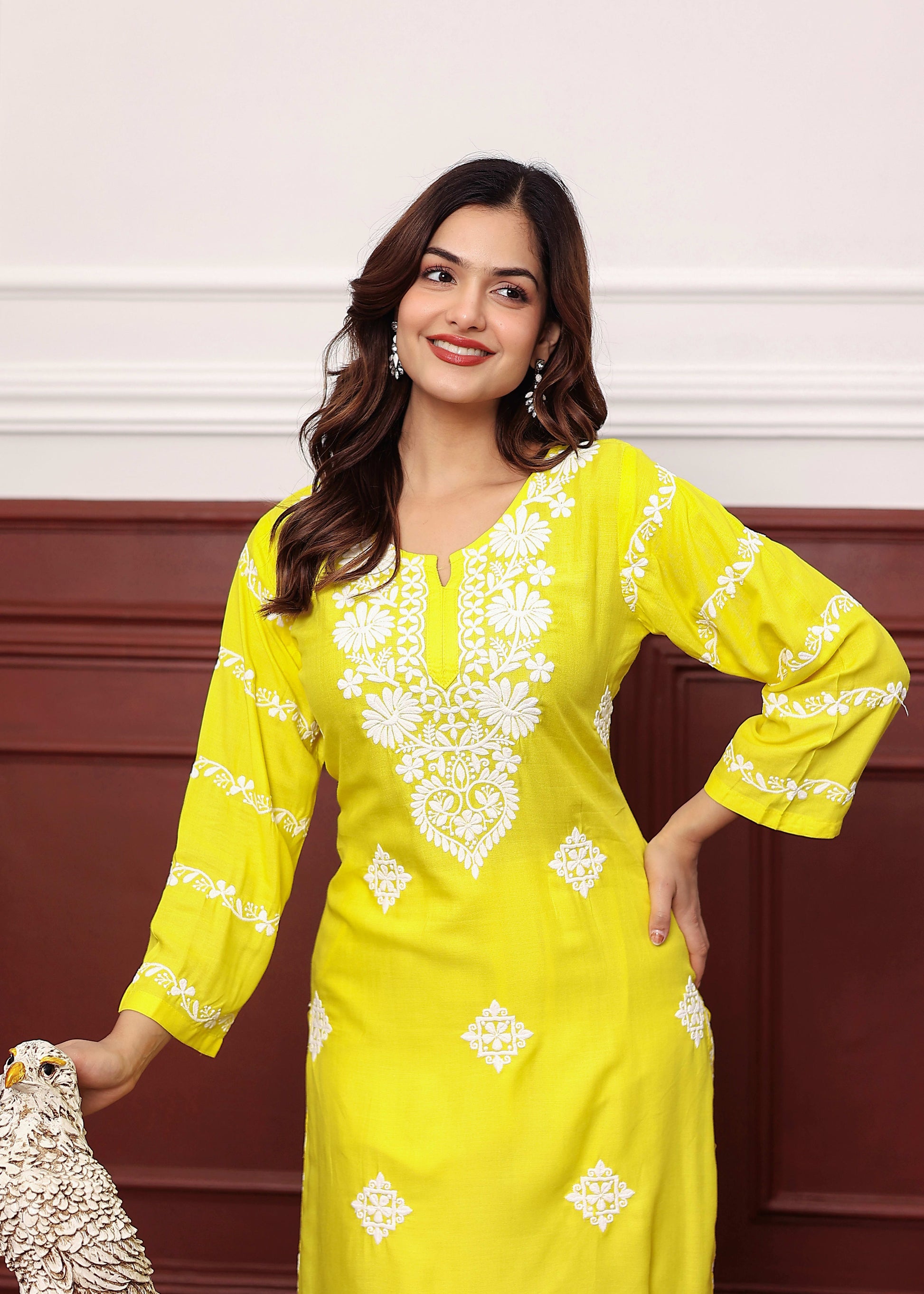 LEMON Women's rayon chikankari work straight kurta palazzo set for women