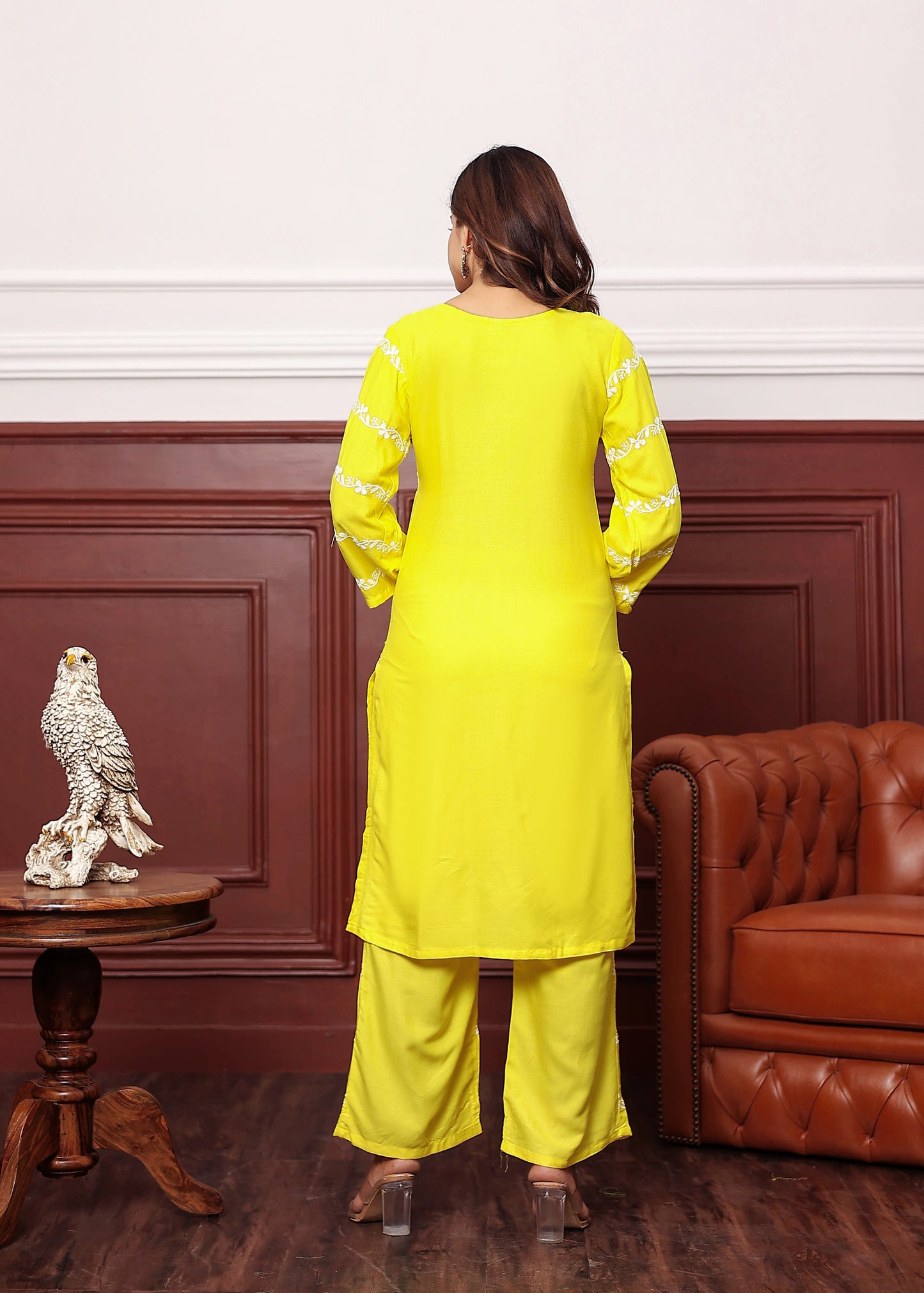 LEMON Women's rayon chikankari work straight kurta palazzo set for women