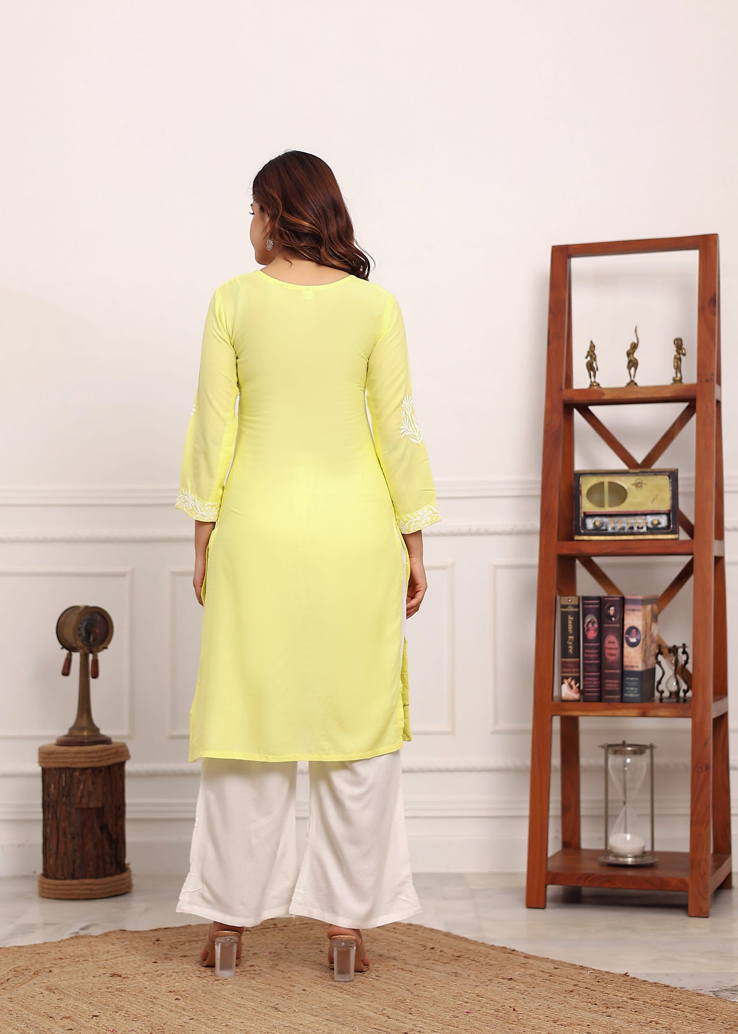 LIGHT LEMON Embroidered Chikan Kurta with plazzo ethnic Indian wear- Chikankari Work
