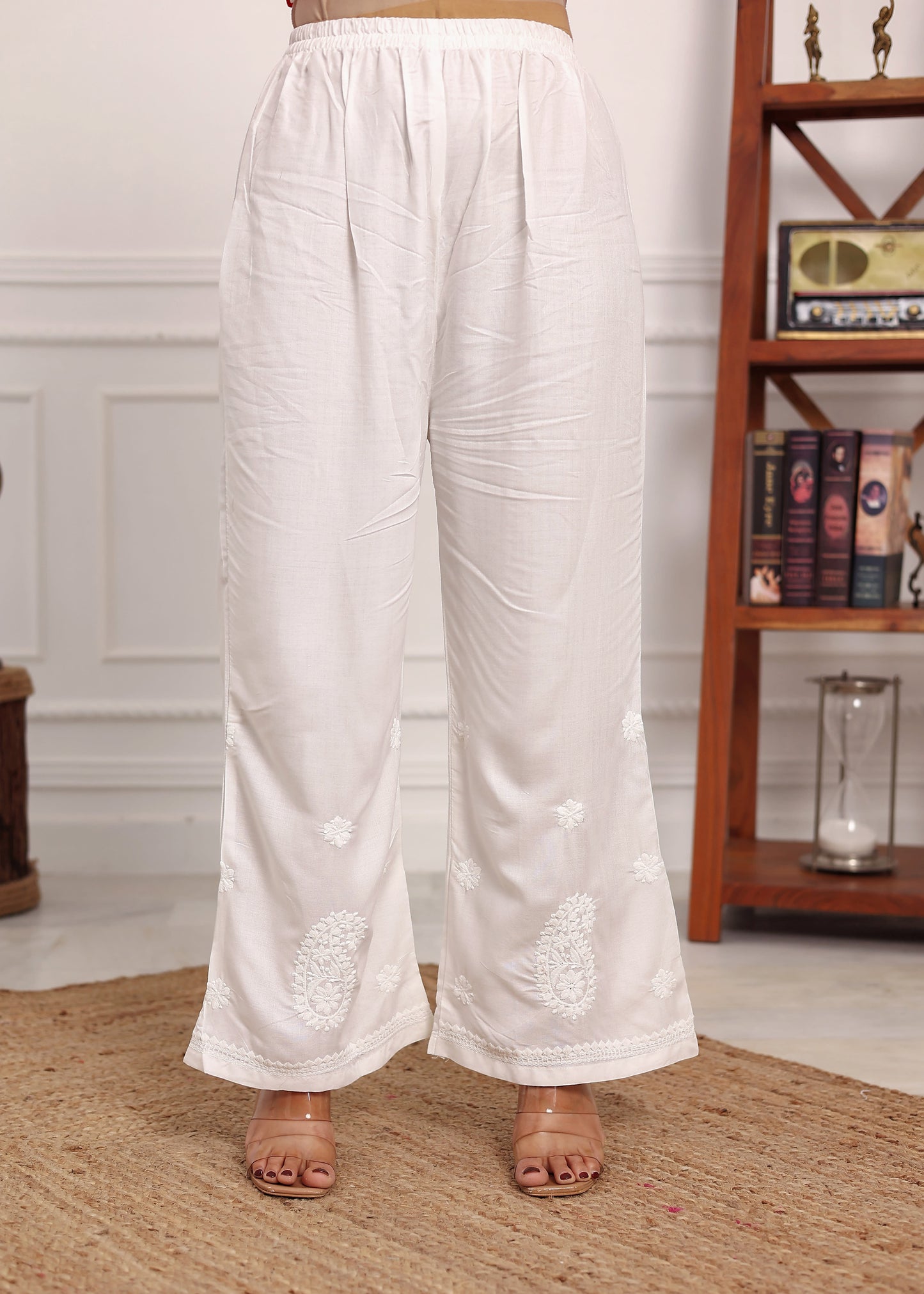 LIGHT LEMON Embroidered Chikan Kurta with plazzo ethnic Indian wear- Chikankari Work