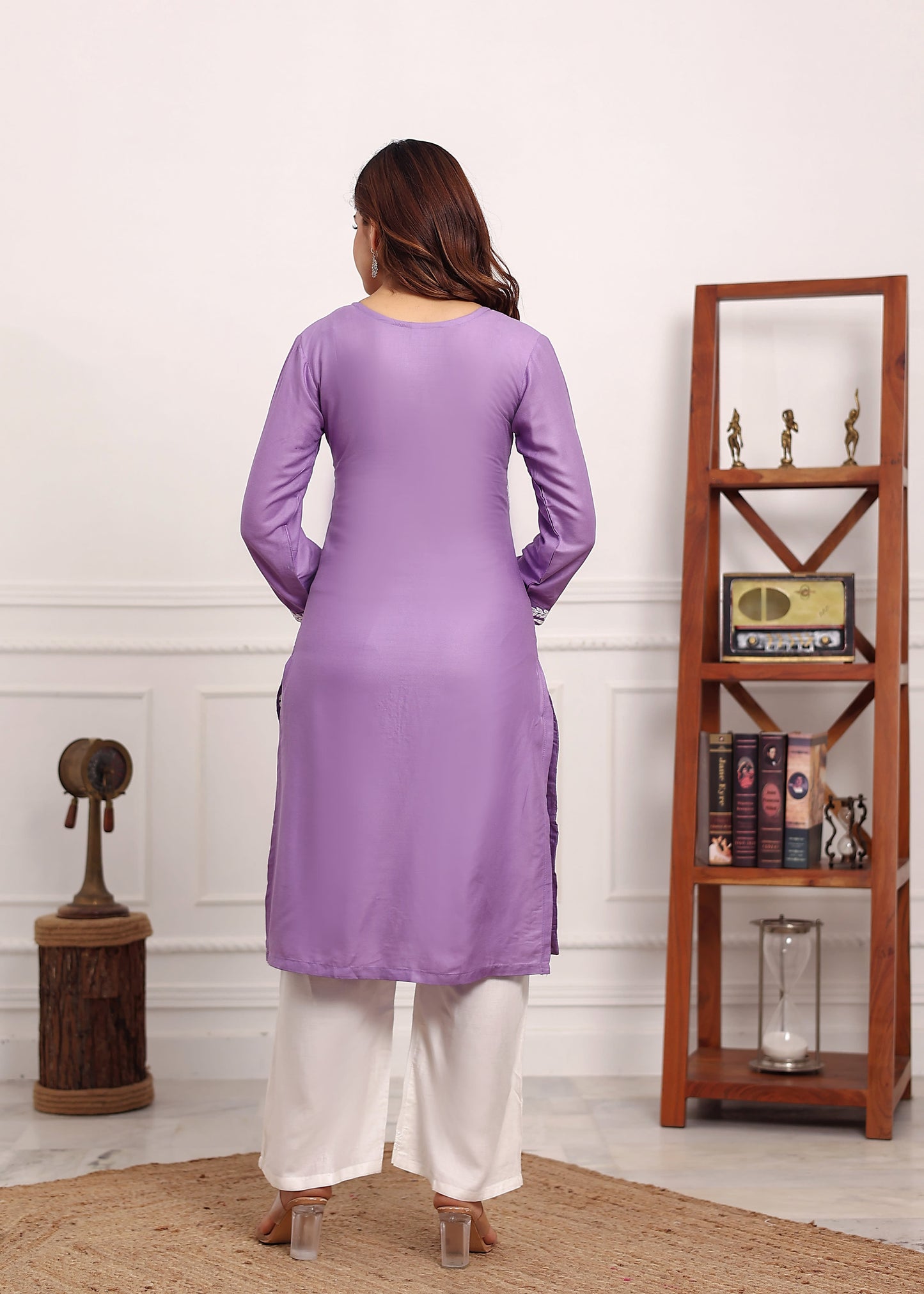 LIGHT PURPLE Chikan Kurta for Women Rayon Straight Chikankari Kurti And White Plazo Set