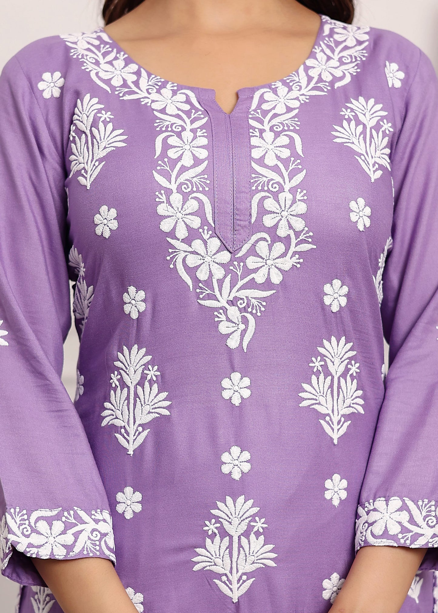 LIGHT PURPLE Embroidered Chikan Kurta with plazzo ethnic Indian wear- Chikankari Work