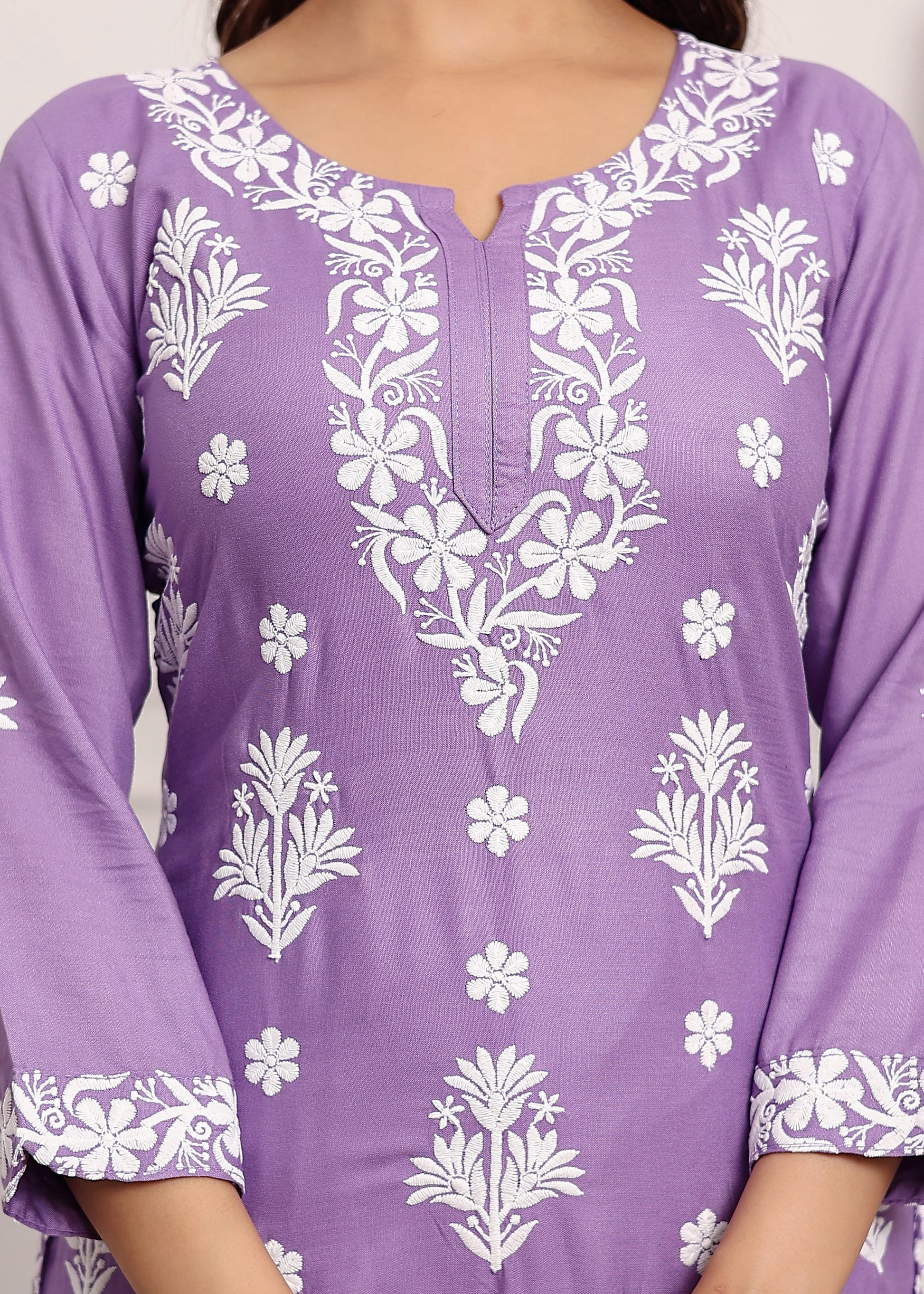 LIGHT PURPLE Embroidered Chikan Kurta with plazzo ethnic Indian wear- Chikankari Work