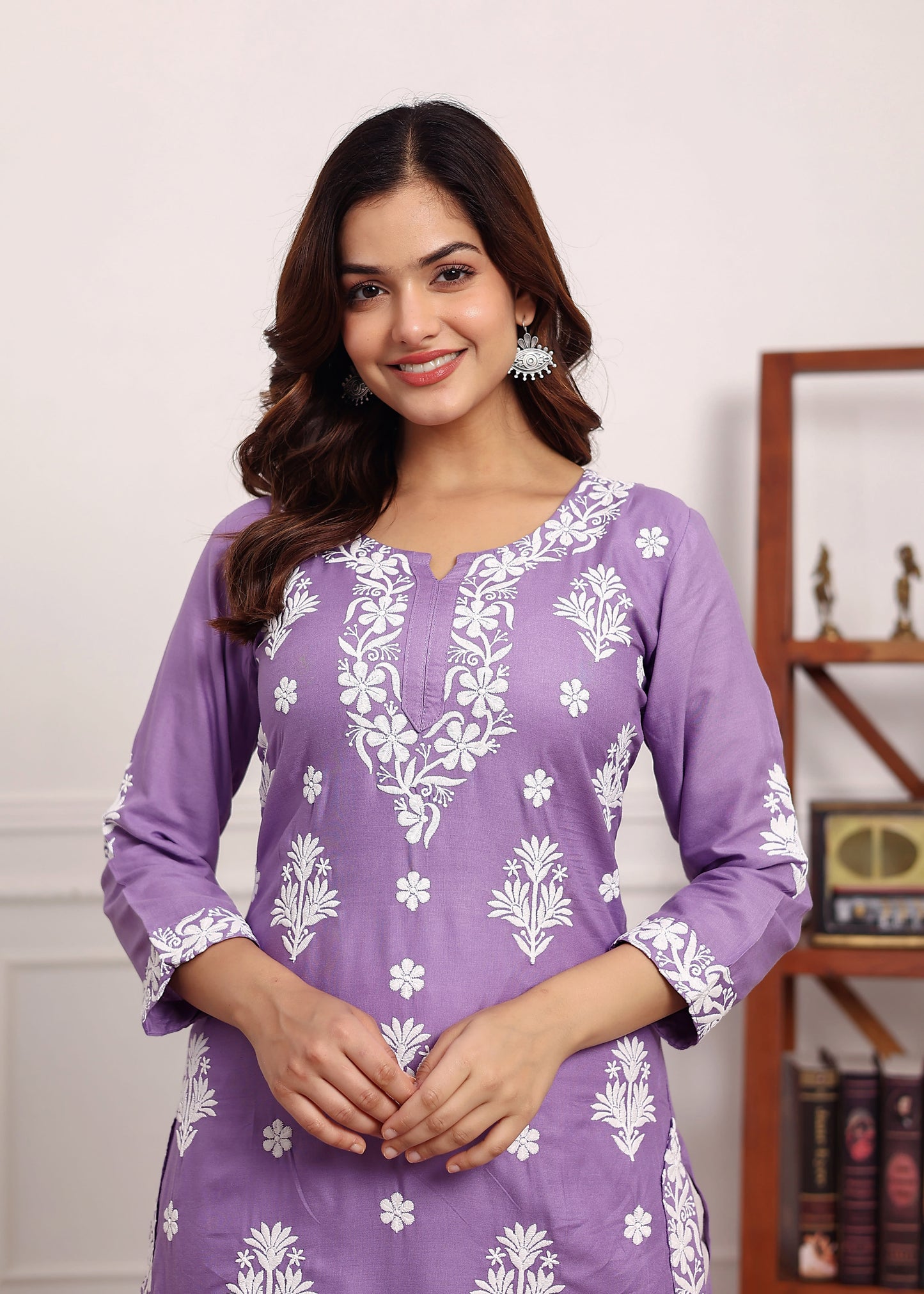 LIGHT PURPLE Embroidered Chikan Kurta with plazzo ethnic Indian wear- Chikankari Work