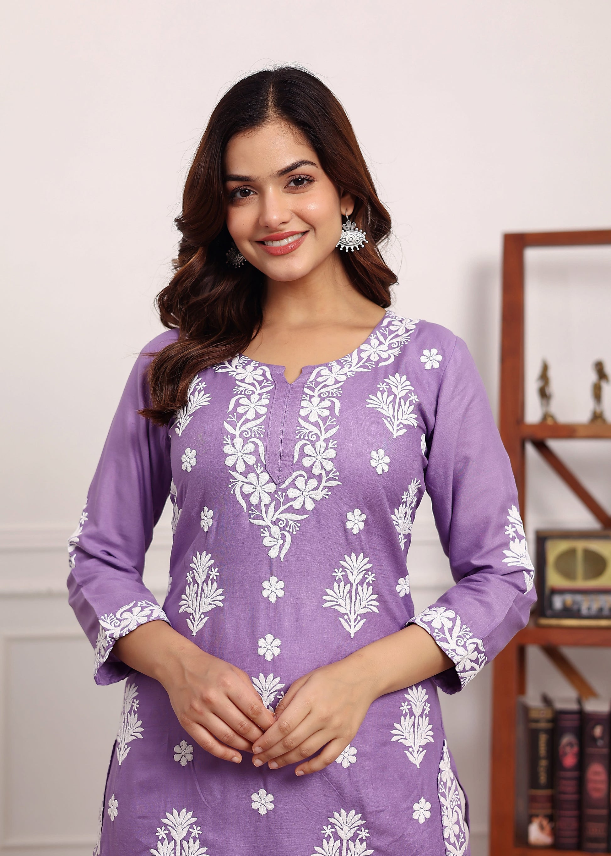 LIGHT PURPLE Embroidered Chikan Kurta with plazzo ethnic Indian wear- Chikankari Work