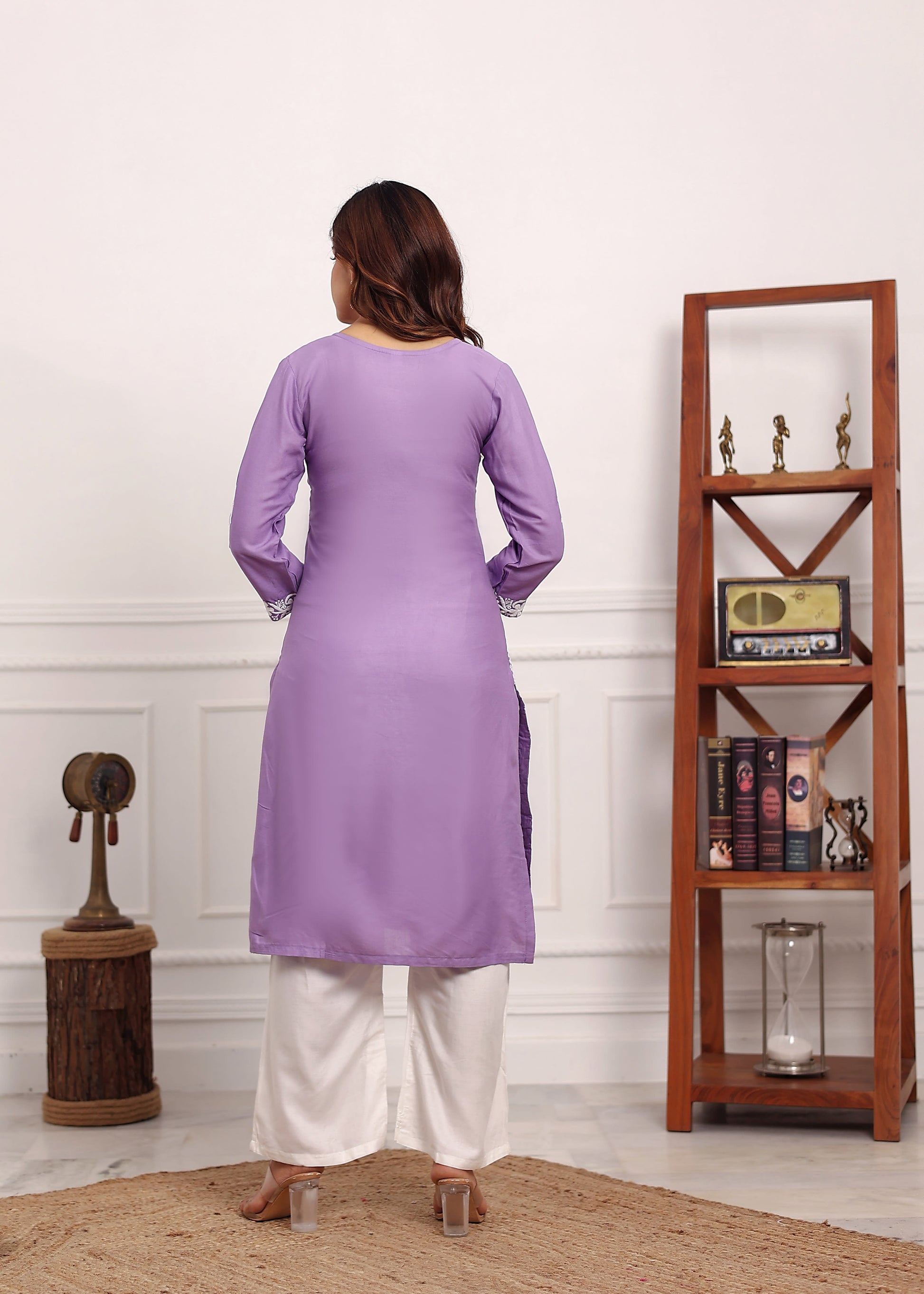 LIGHT PURPLE Embroidered Chikan Kurta with plazzo ethnic Indian wear- Chikankari Work