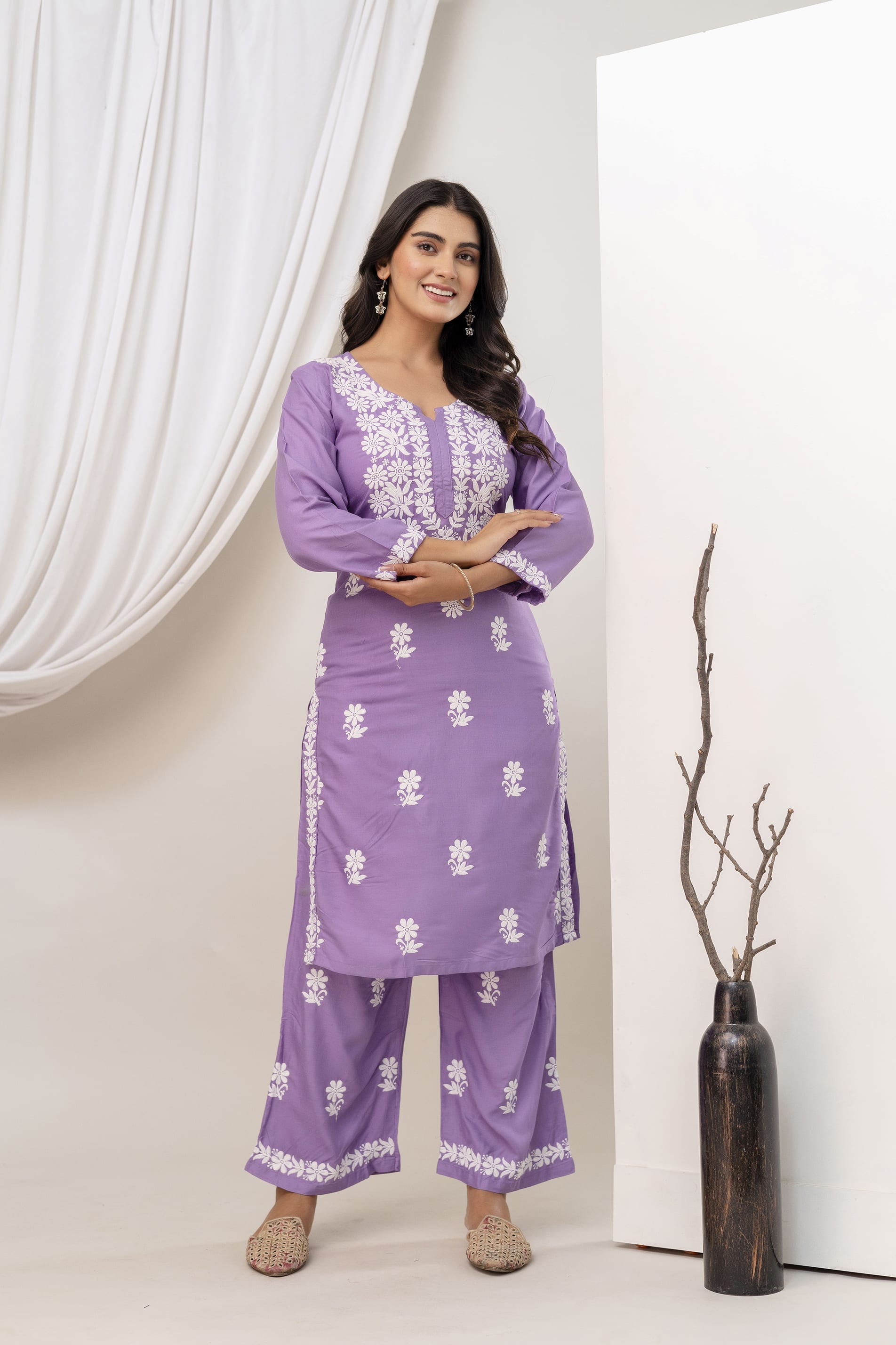 LIGHT PURPLE kurtis set for women latest design