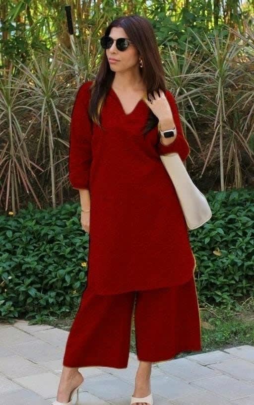 MAROON Beads N Stones Charming Women Kurti Pant Set