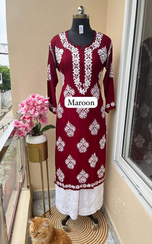 MAROON Chikankari Kurta Set For Women