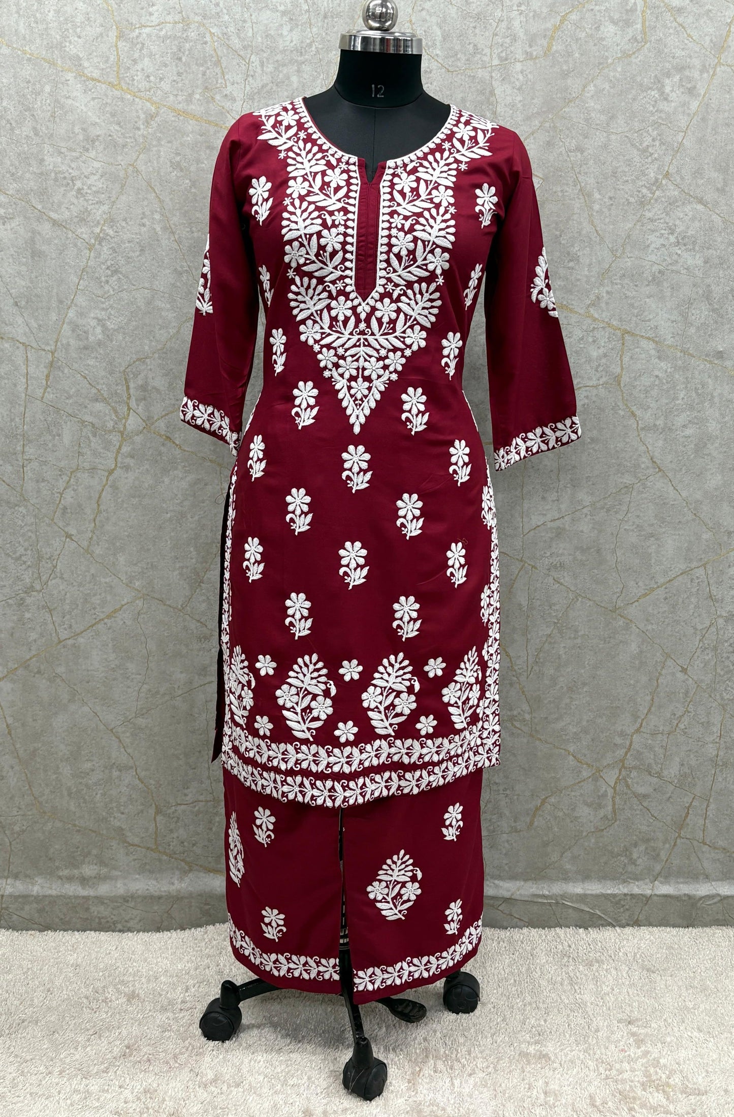 MAROON Chikankari Kurti Set Online At Best Price For Women