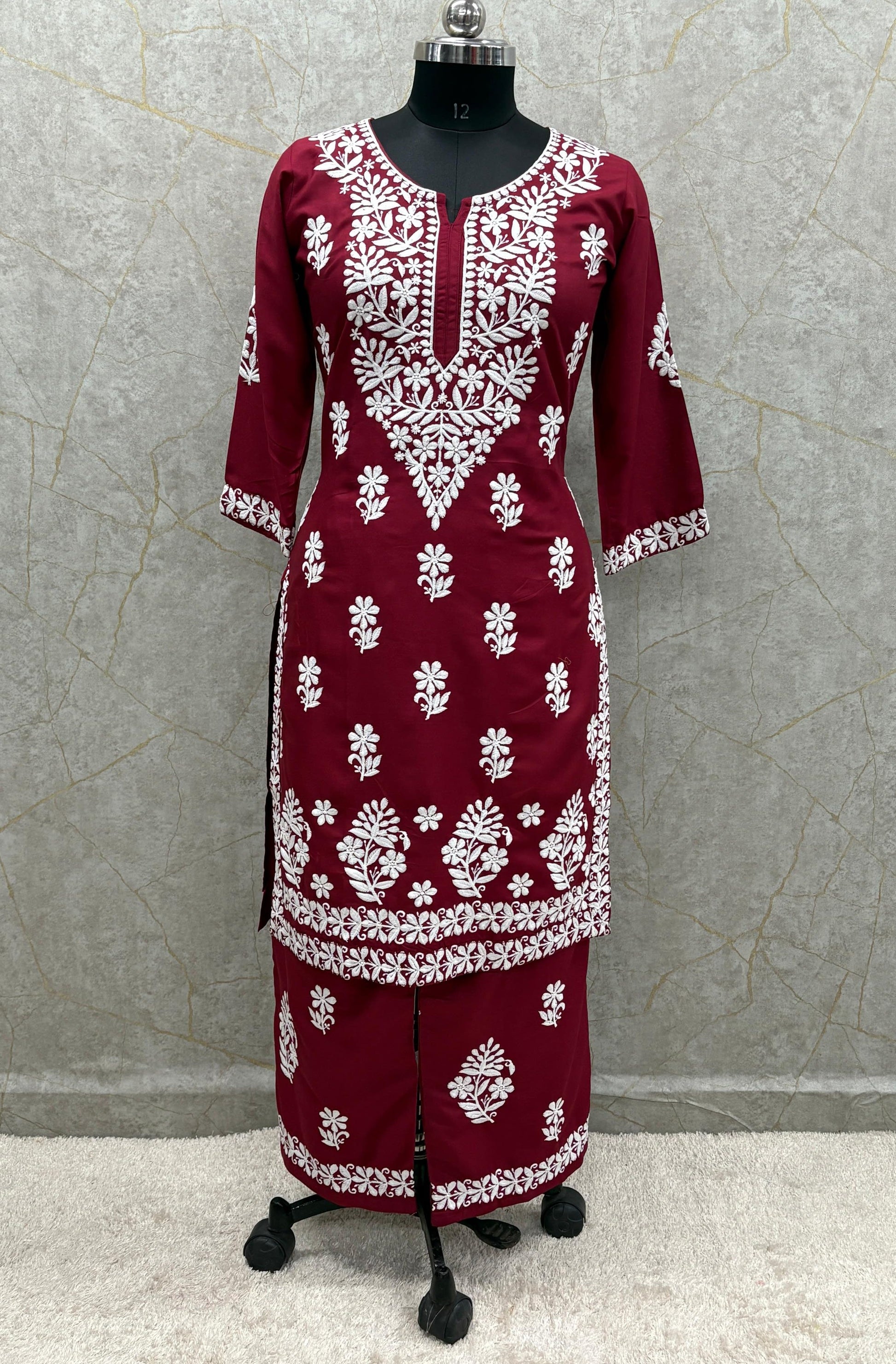 MAROON Chikankari Kurti Set Online At Best Price For Women