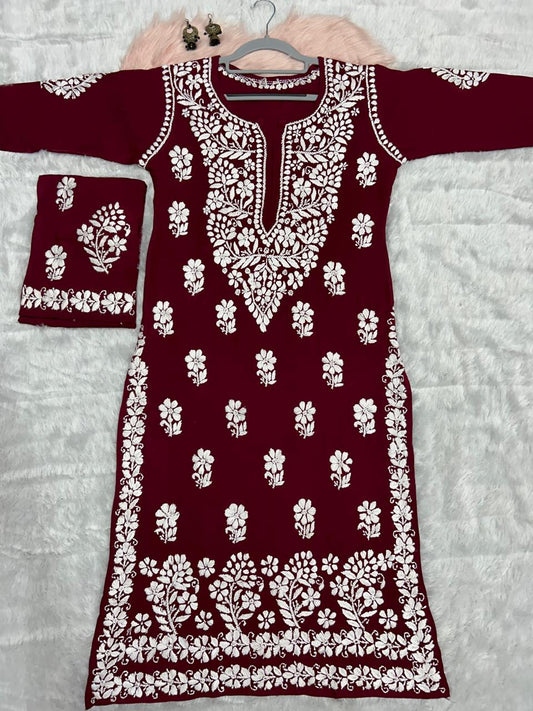 MAROON Chikankari Kurti Set Online At Best Price For Women