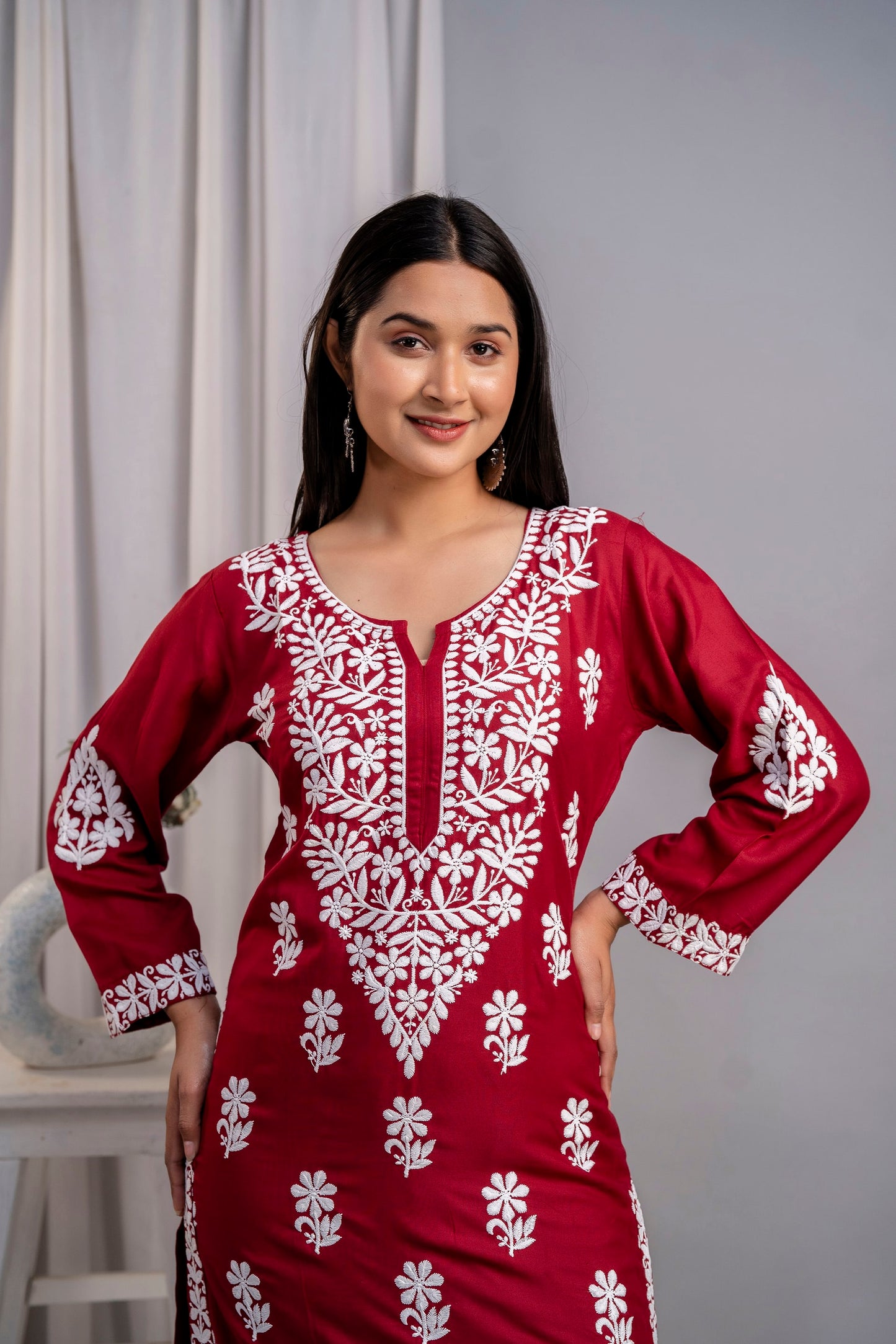 MAROON Chikankari Kurti and Plazzo Set for Girls and Women (Modal Kurti)