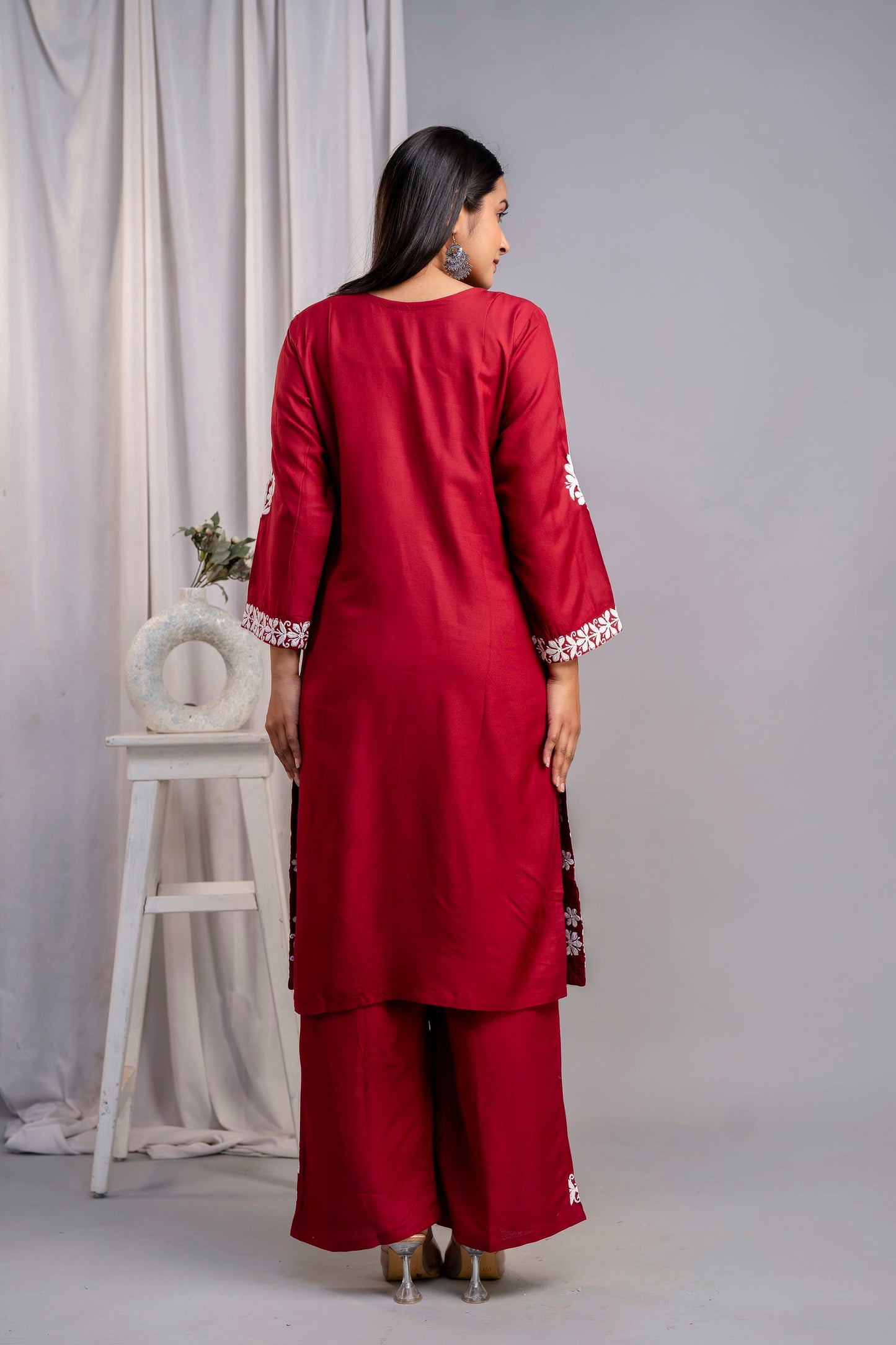 MAROON Chikankari Kurti and Plazzo Set for Girls and Women (Modal Kurti)