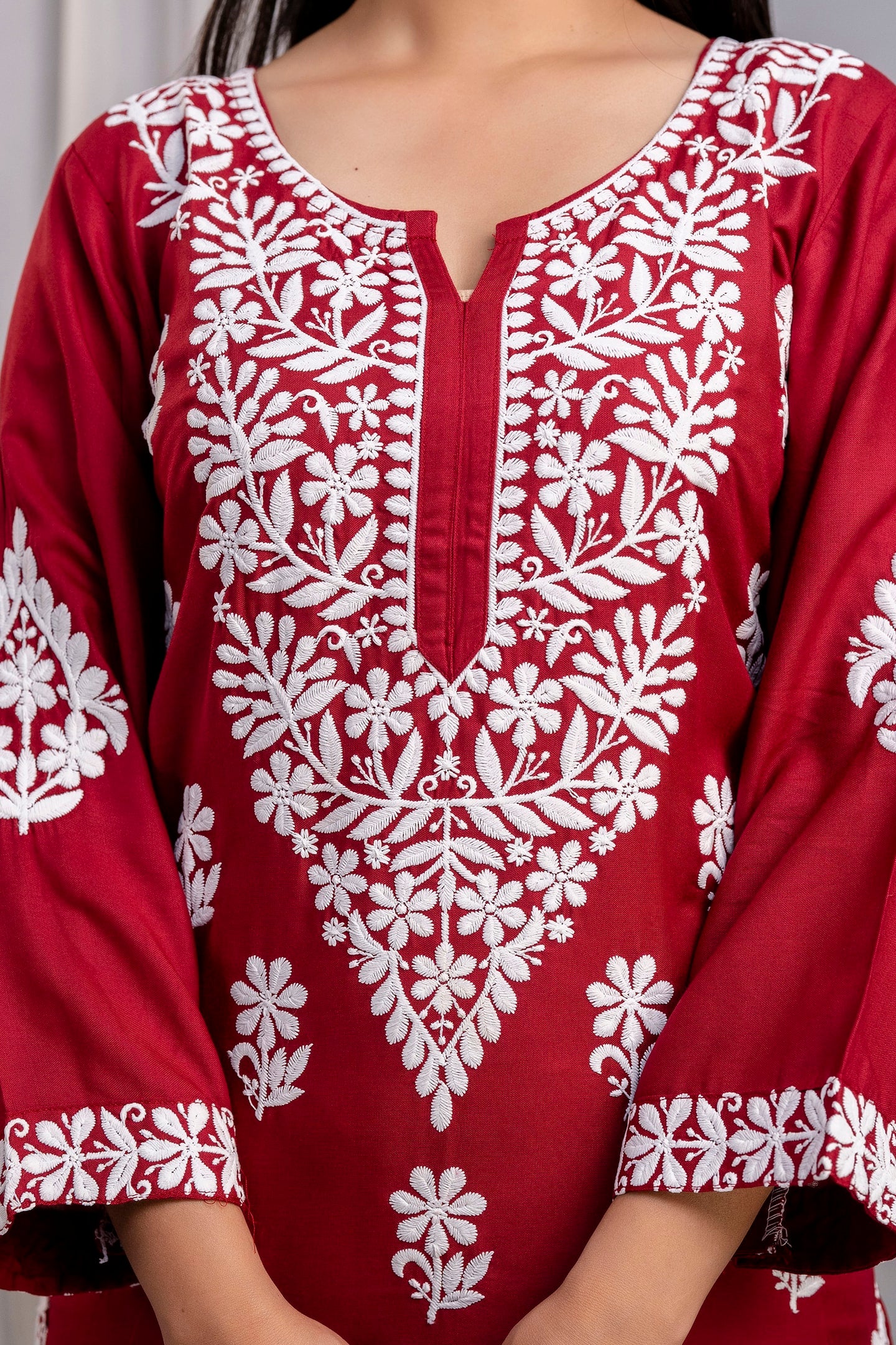 MAROON Chikankari Kurti and Plazzo Set for Girls and Women (Modal Kurti)