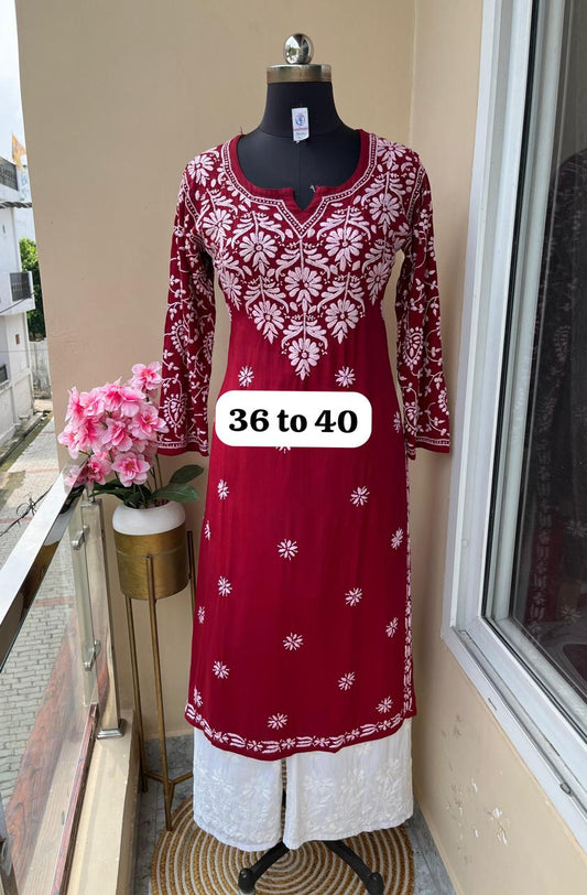 MAROON Chikankari Work Cotton Thread Rayon Palazo Kurtis