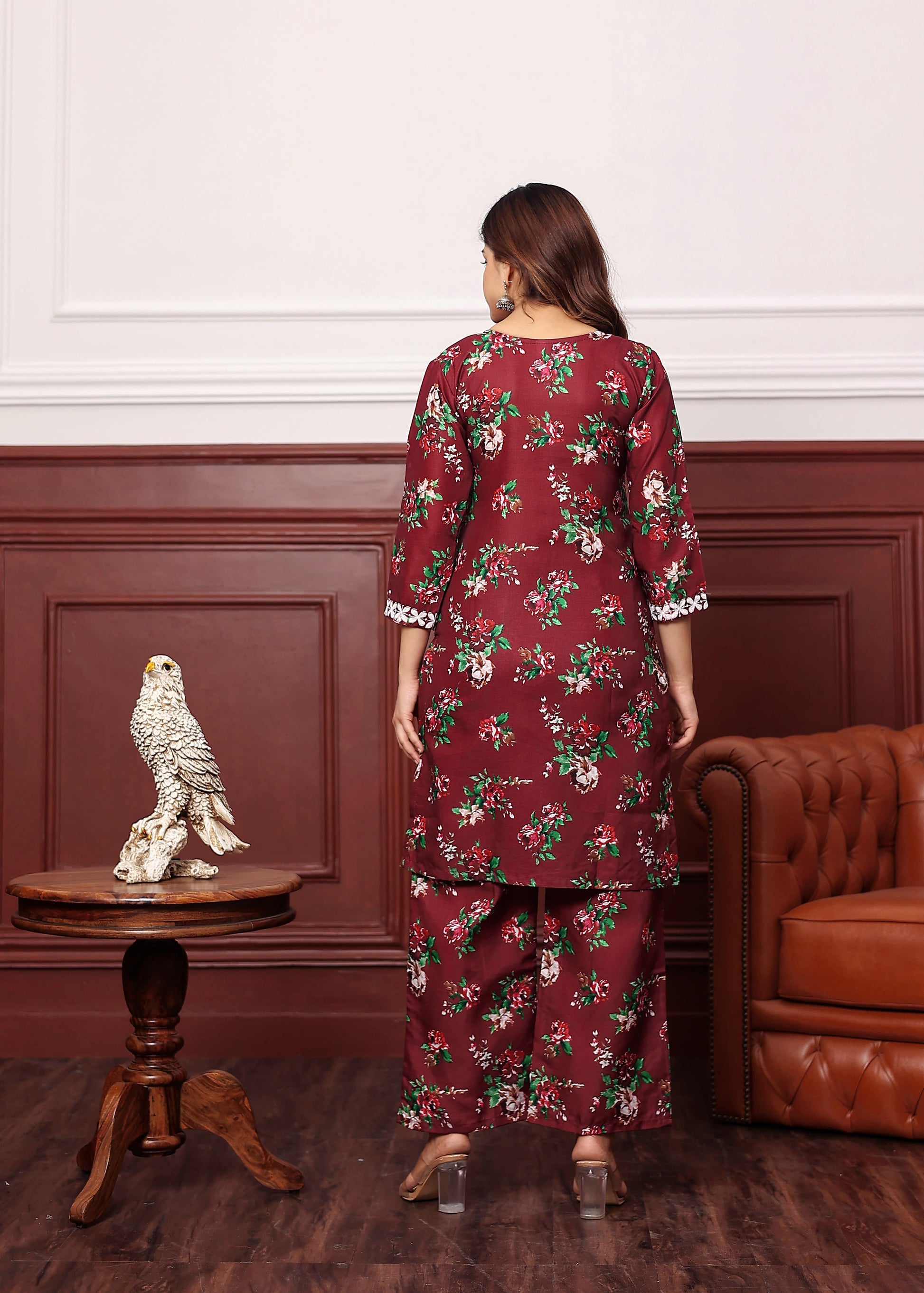 MAROON New Printed Chikankari Kurti Set for Women