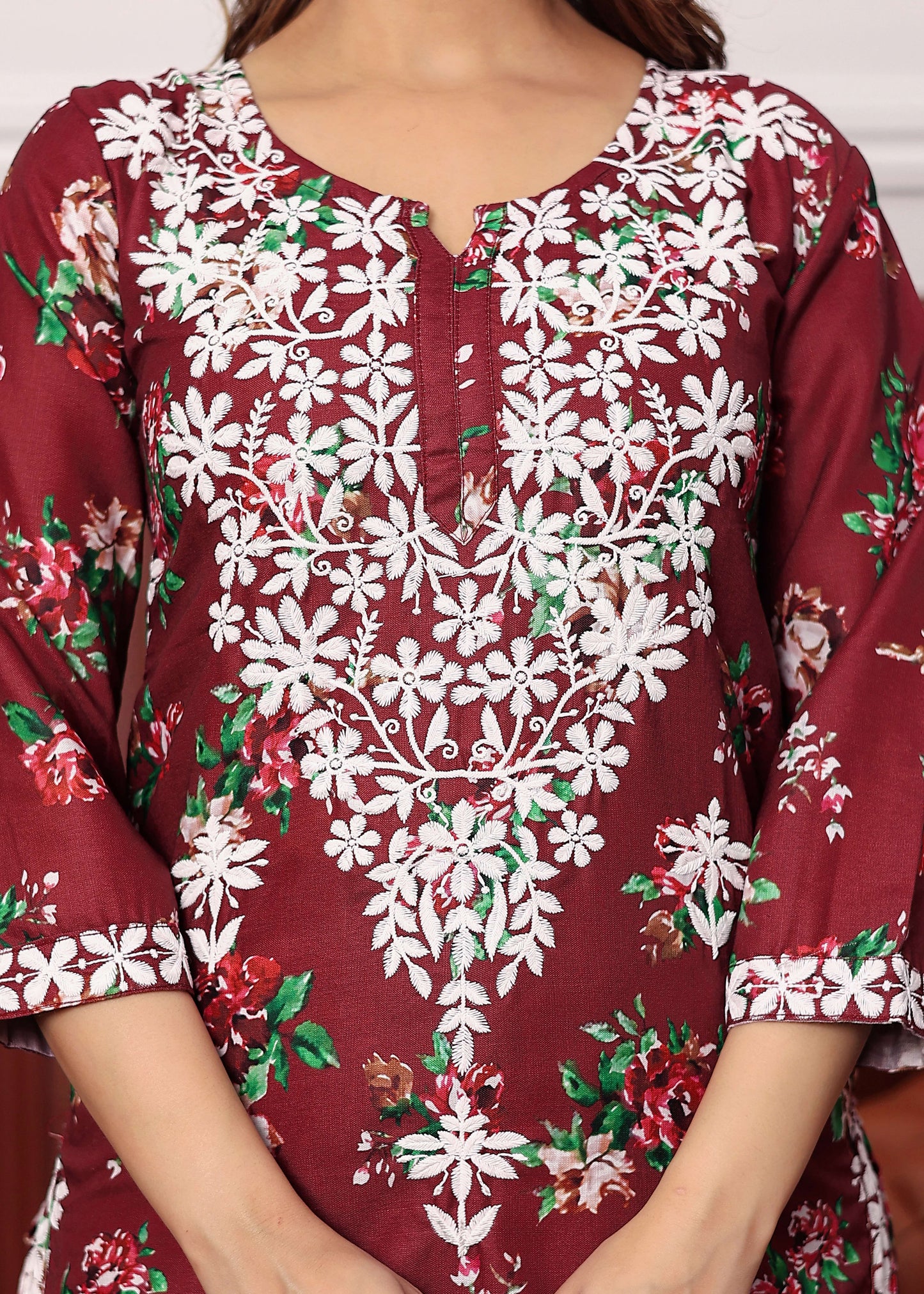 MAROON New Printed Chikankari Kurti Set for Women