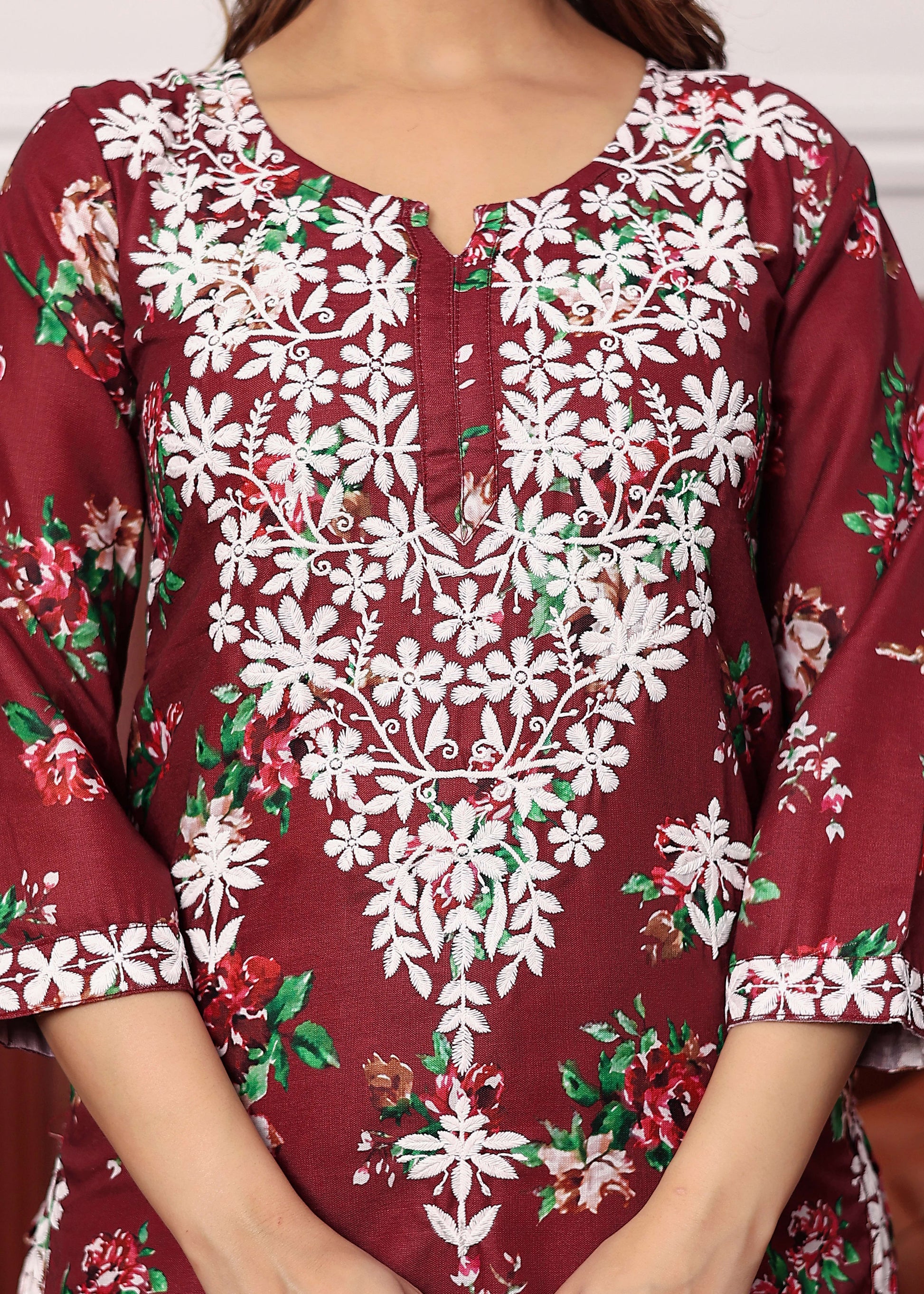 MAROON New Printed Chikankari Kurti Set for Women