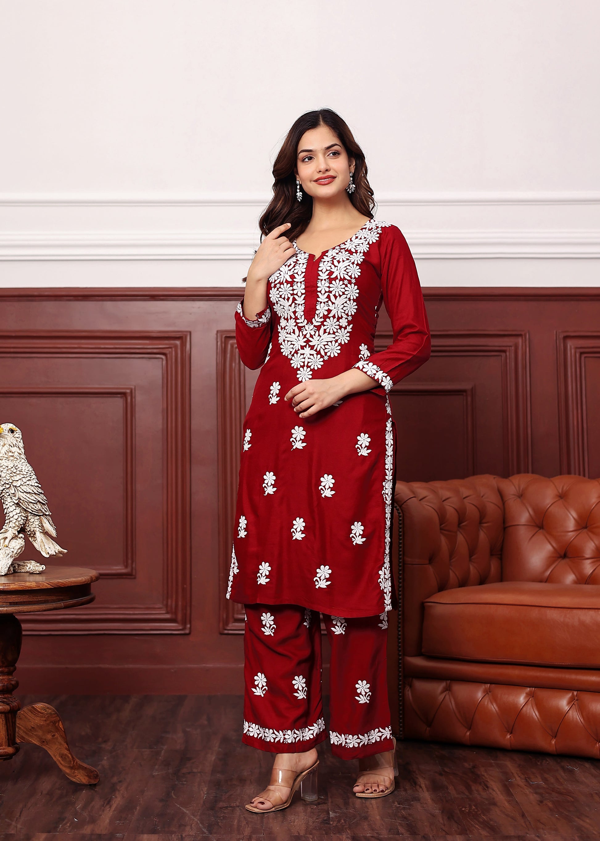 MAROON New colours in our best seller chikankari Plazzo set