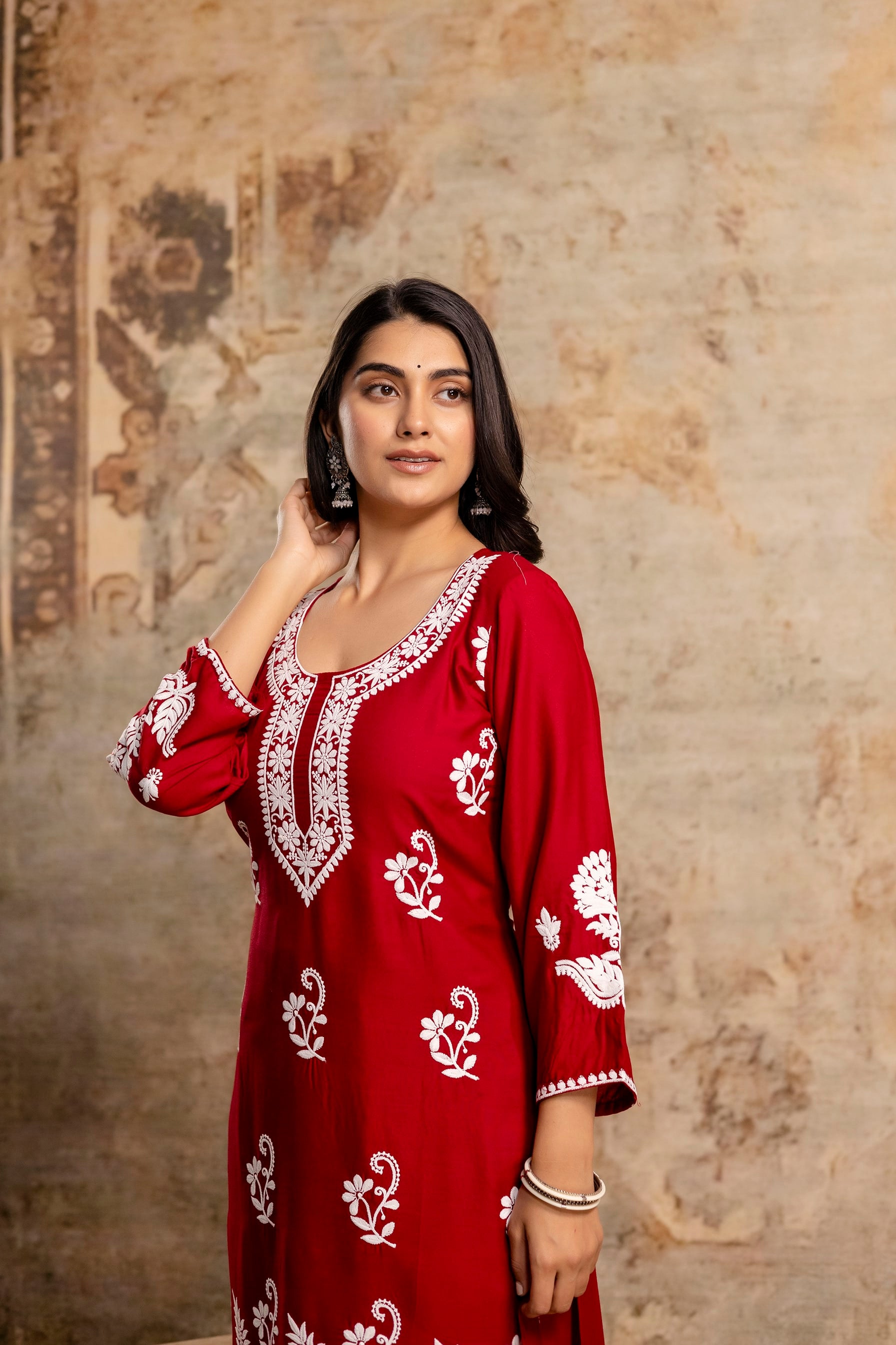 MAROON Women Rayon Ethnic Top Plazzo Set